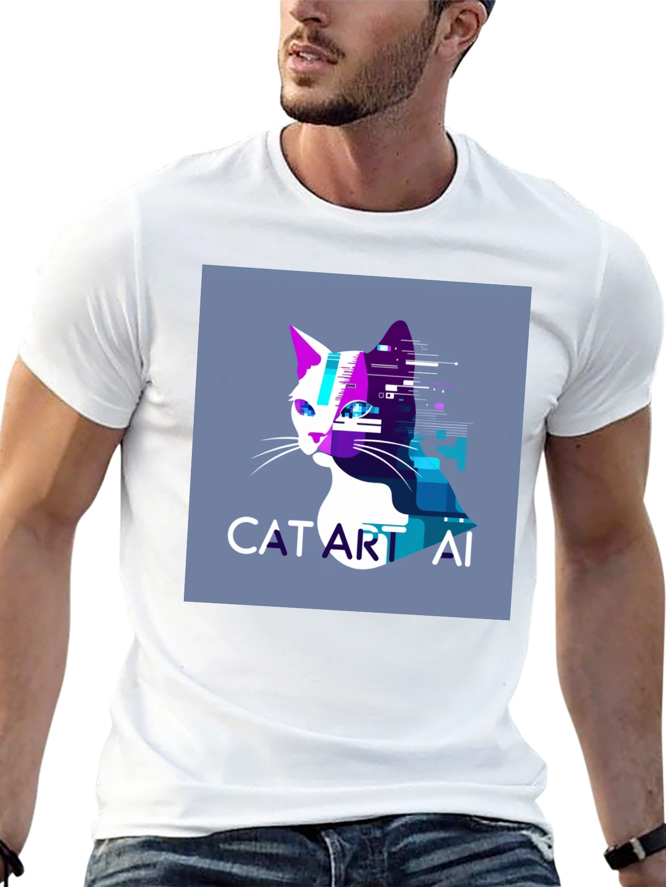 Cat Art AI Graphic Black T-Shirt