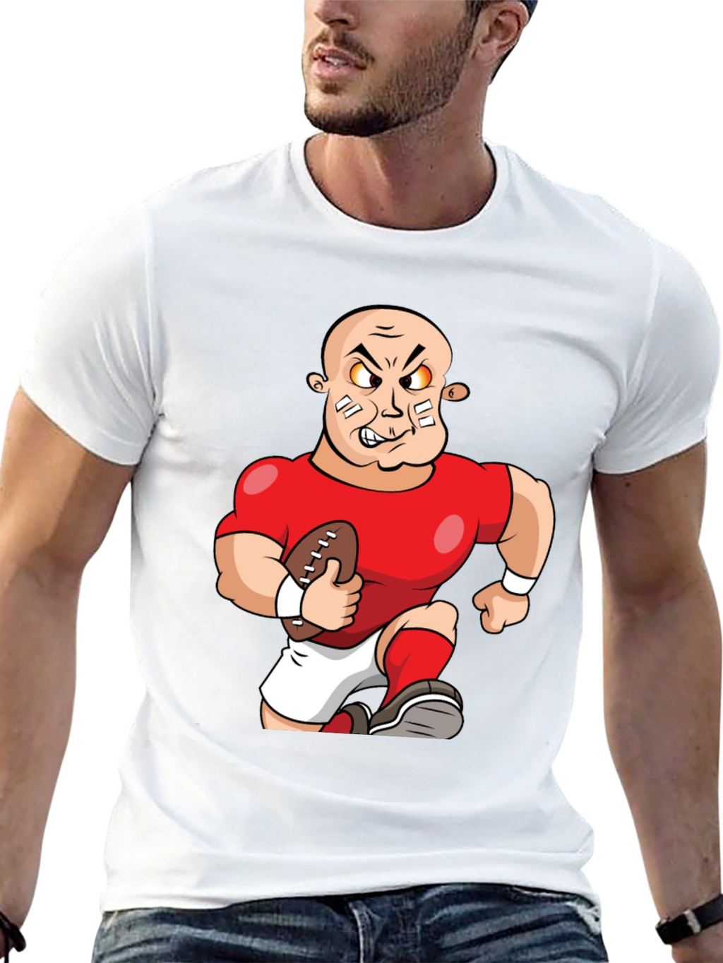Cartoon Football Player Black T-Shirt