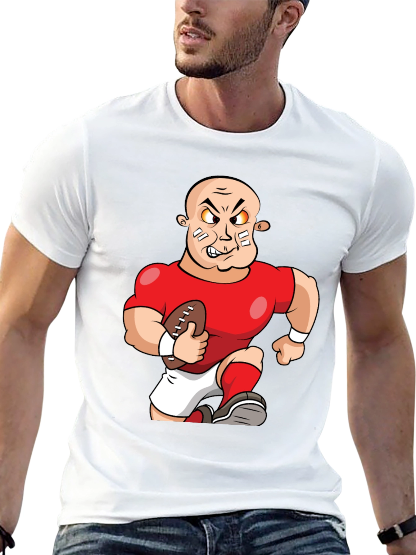 Cartoon Football Player Black T-Shirt