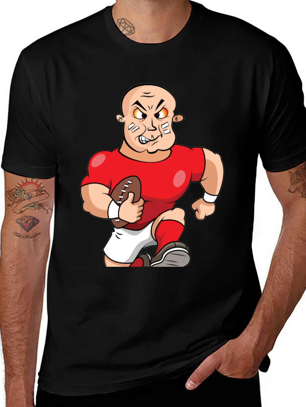 Cartoon Football Player Black T-Shirt