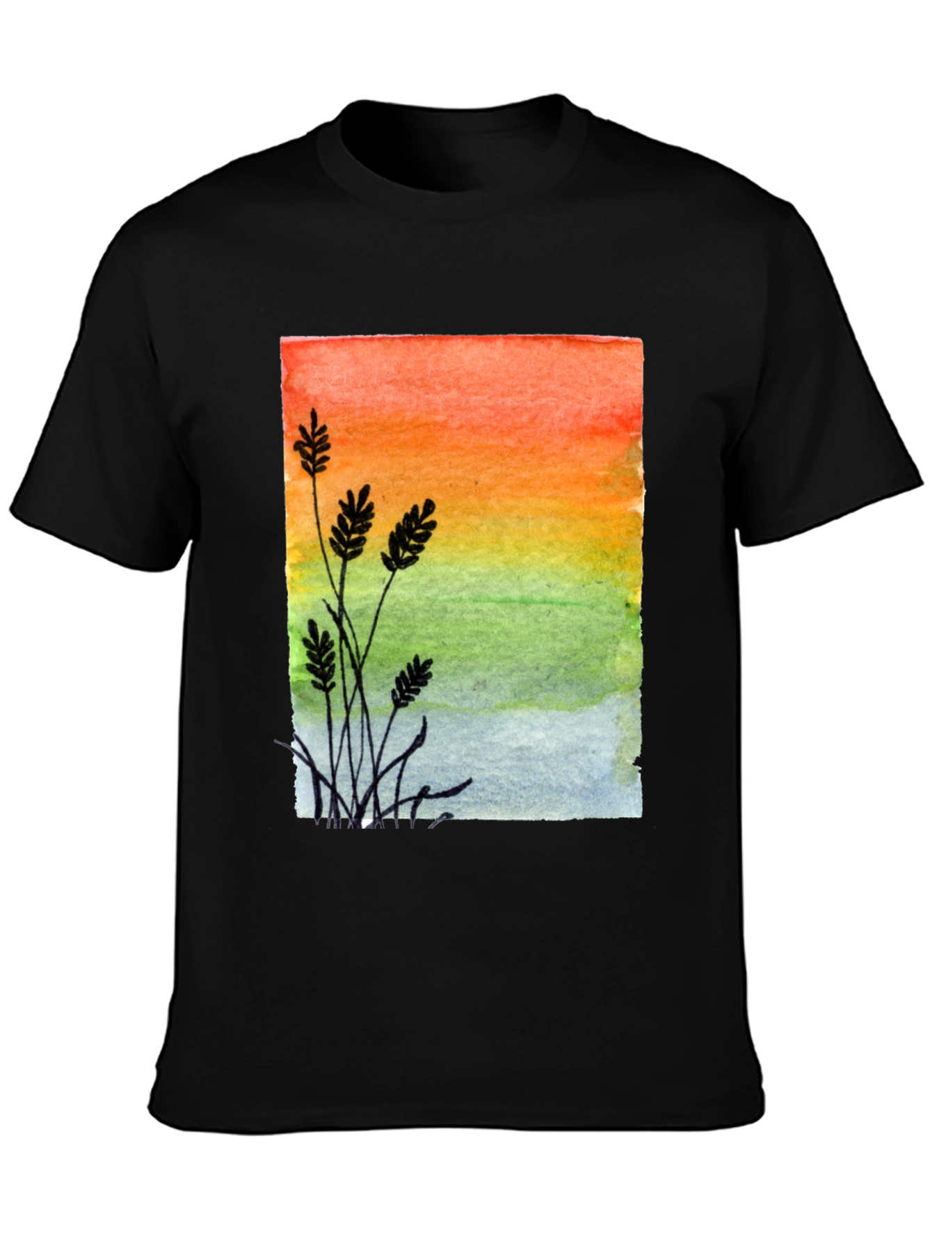 Watercolor Sunrise Graphic Tee - Stylish Mens Black T-Shirt