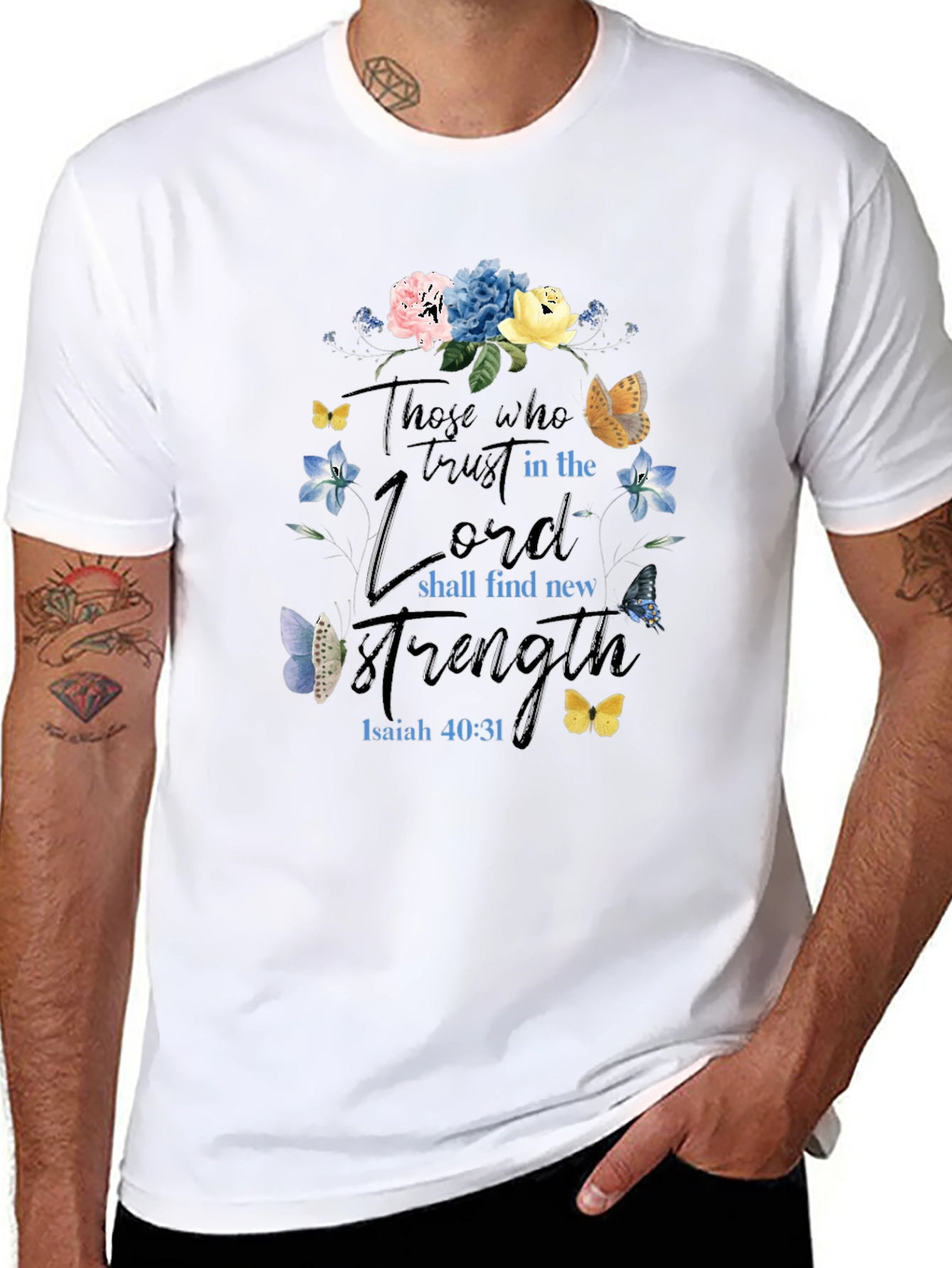 Faith-Based Floral T-Shirt - Isaiah 40:31