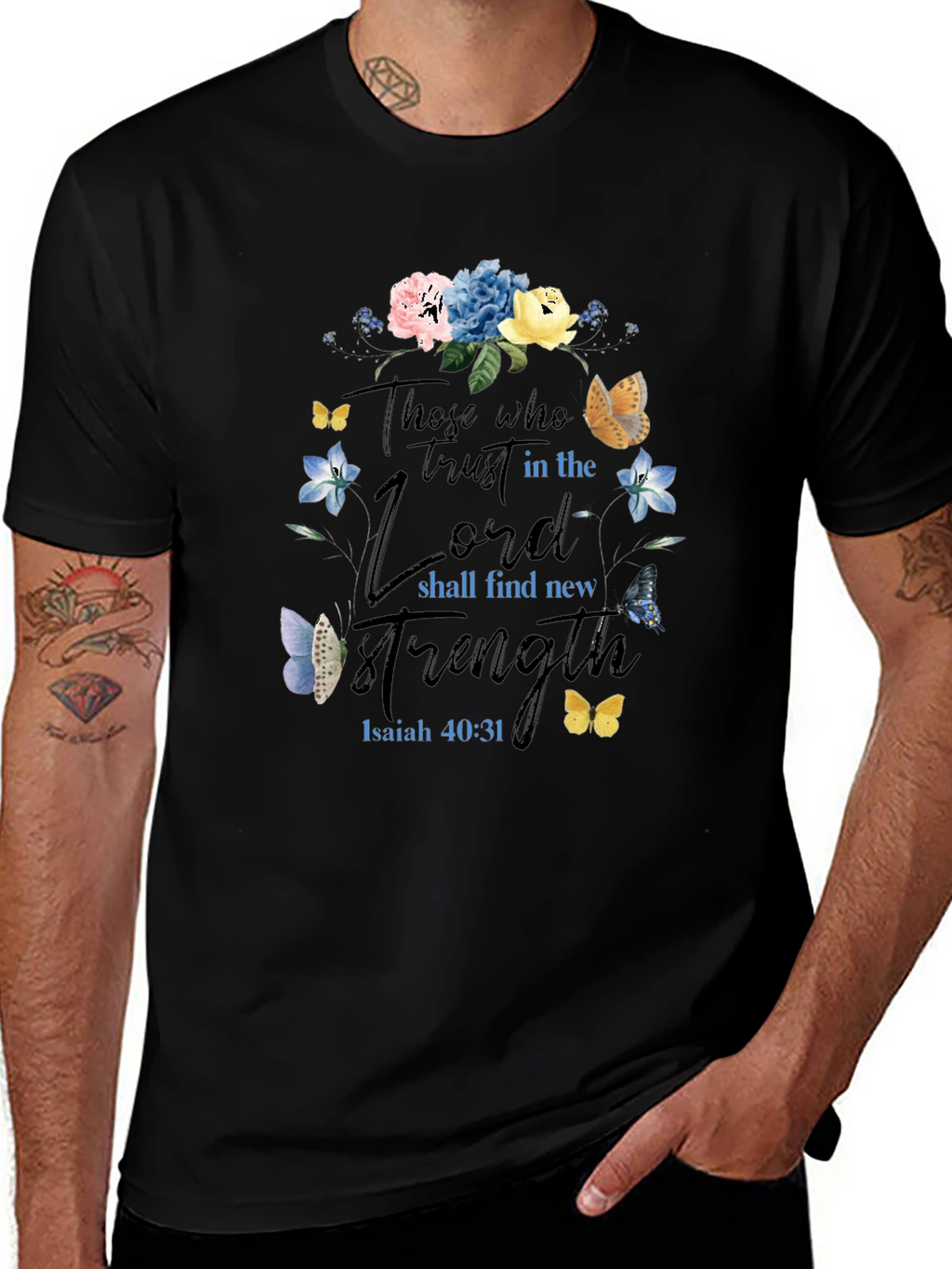 Faith-Based Floral T-Shirt - Isaiah 40:31