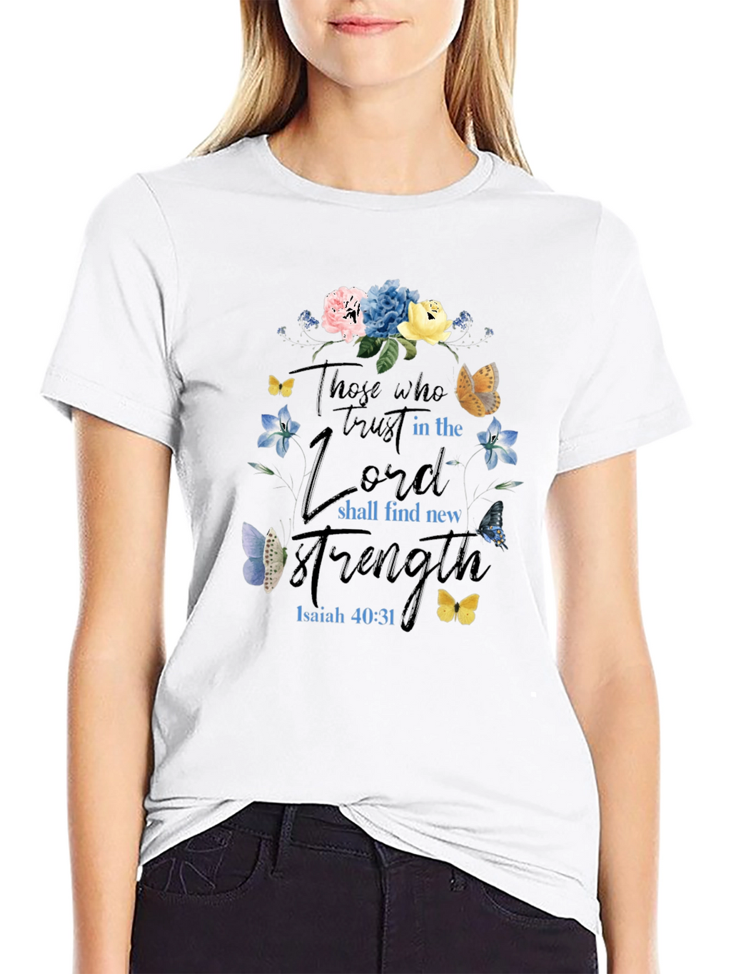 Faith-Based Floral T-Shirt - Isaiah 40:31