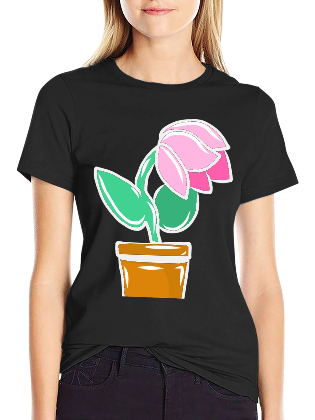 Floral Potted Plant Graphic T-Shirt