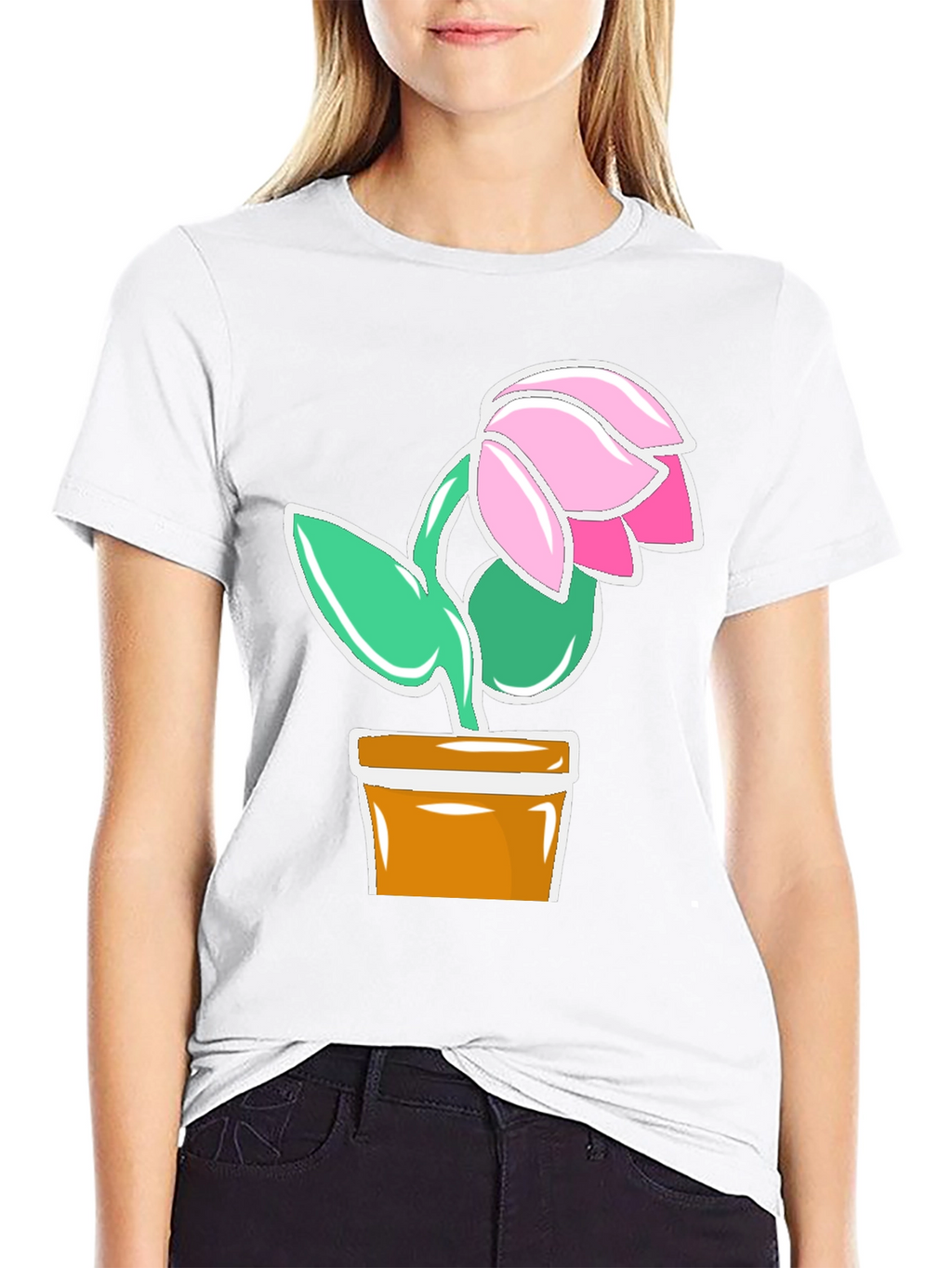 Floral Potted Plant Graphic T-Shirt
