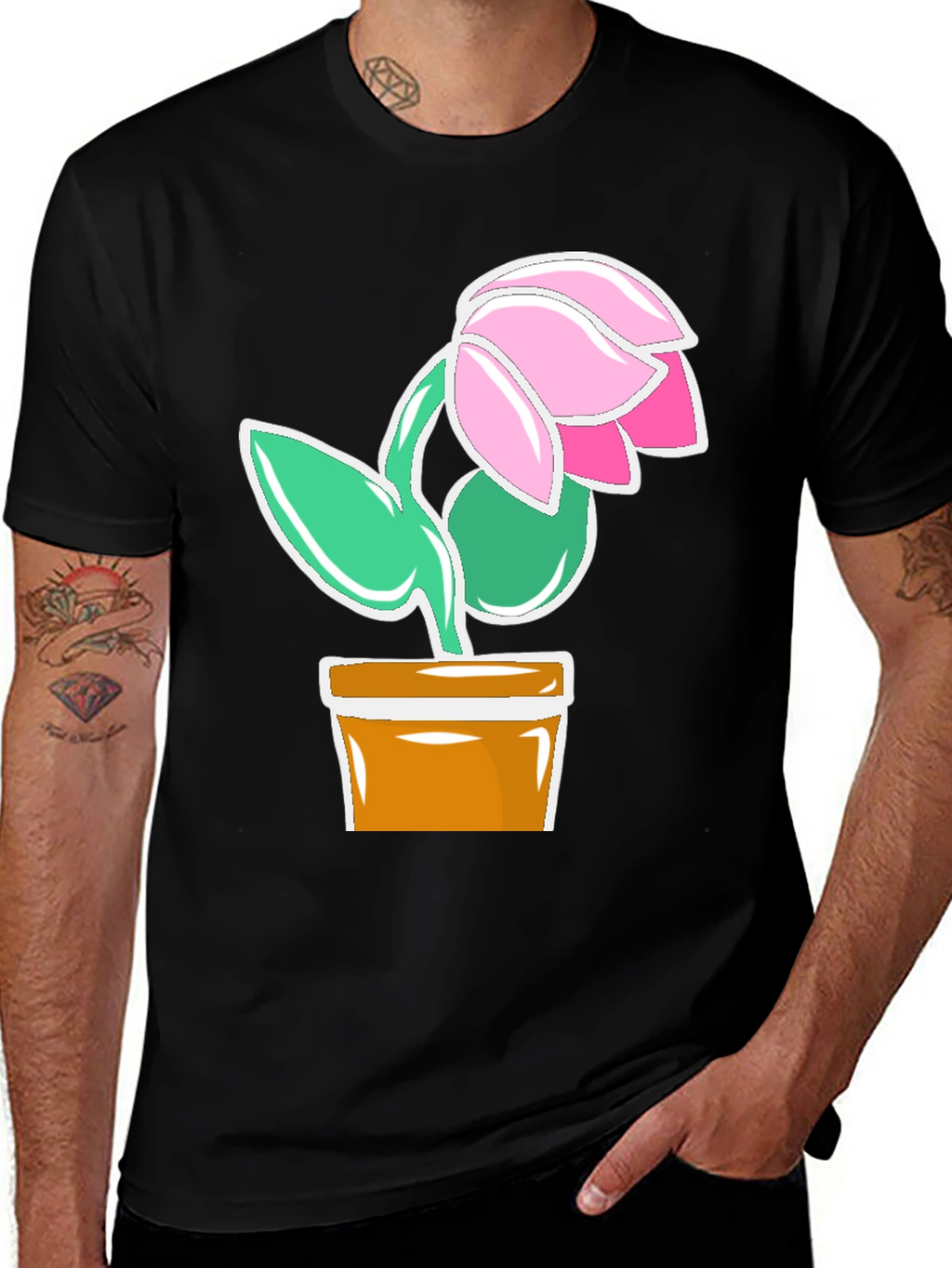 Floral Potted Plant Graphic T-Shirt