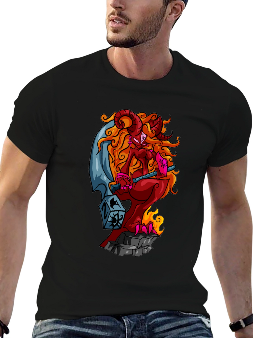 Fiery Demon Girl Graphic Tee - Black