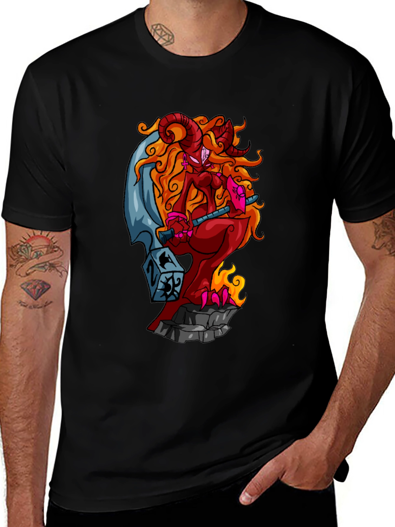 Fiery Demon Girl Graphic Tee - Black