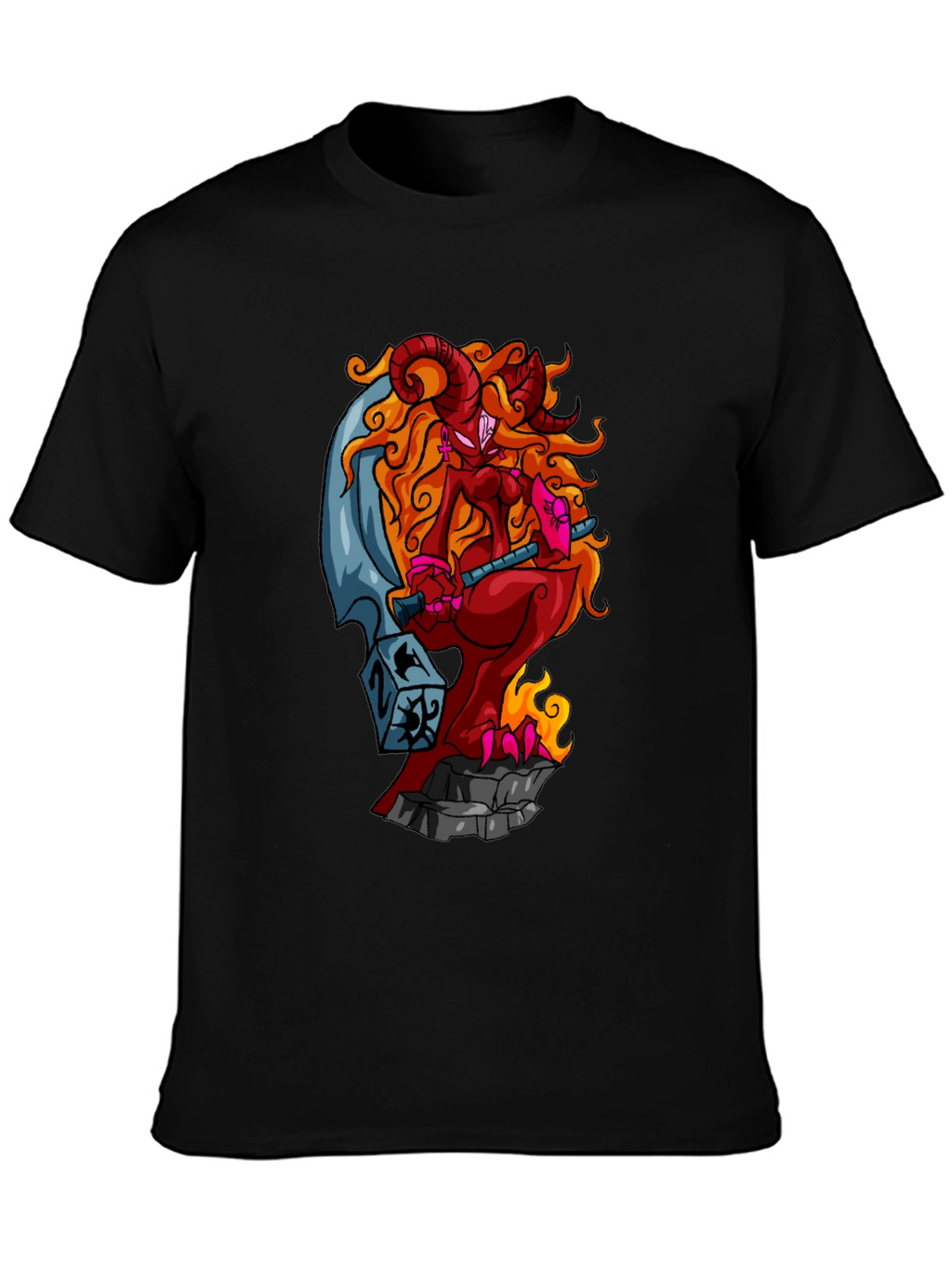 Fiery Demon Girl Graphic Tee - Black