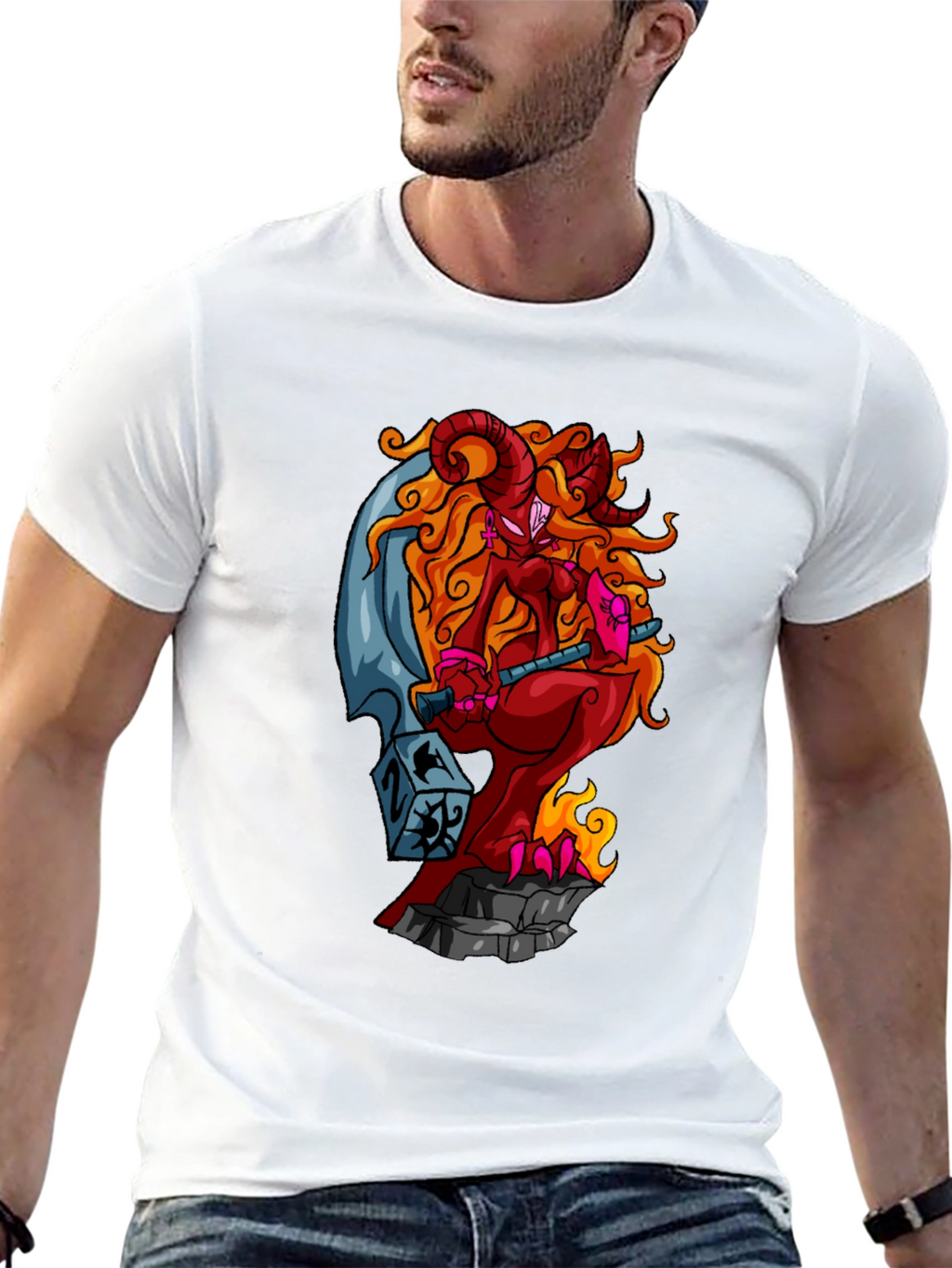 Fiery Demon Girl Graphic Tee - Black