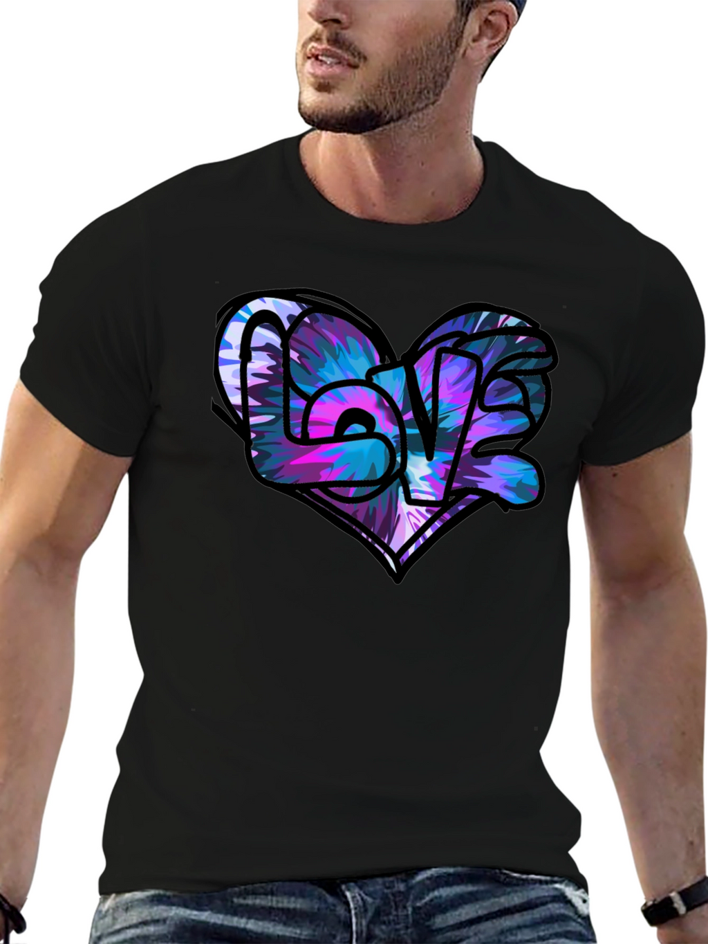 Love Heart Graphic Black T-Shirt