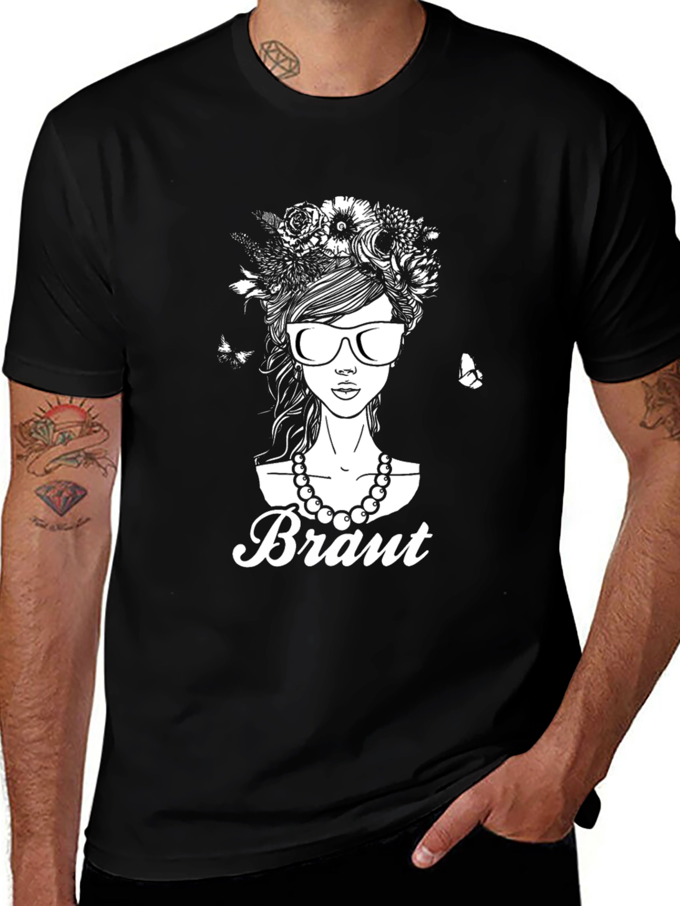 Bride T-Shirt - Floral Headdress & Sunglasses