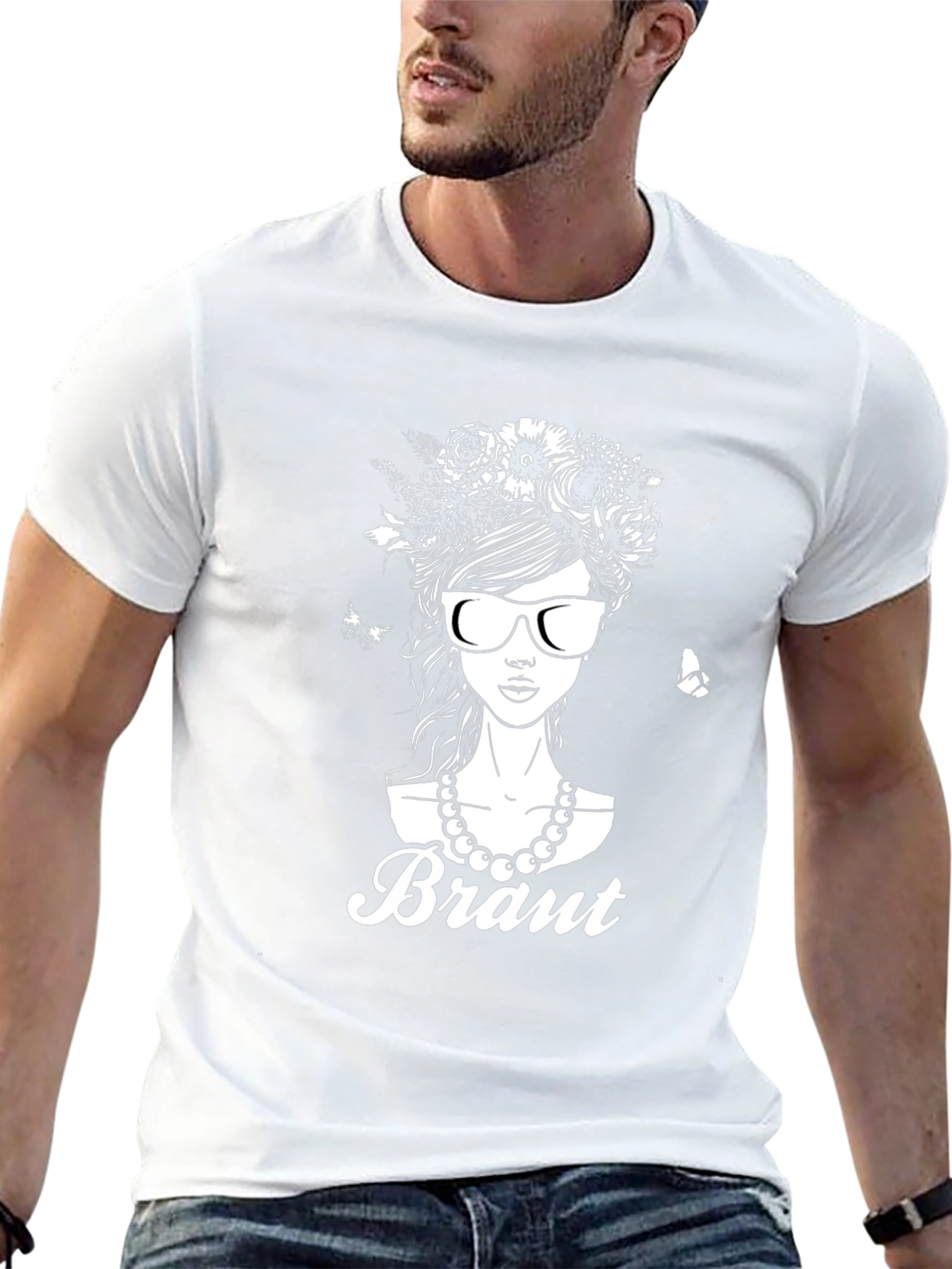 Bride T-Shirt - Floral Headdress & Sunglasses