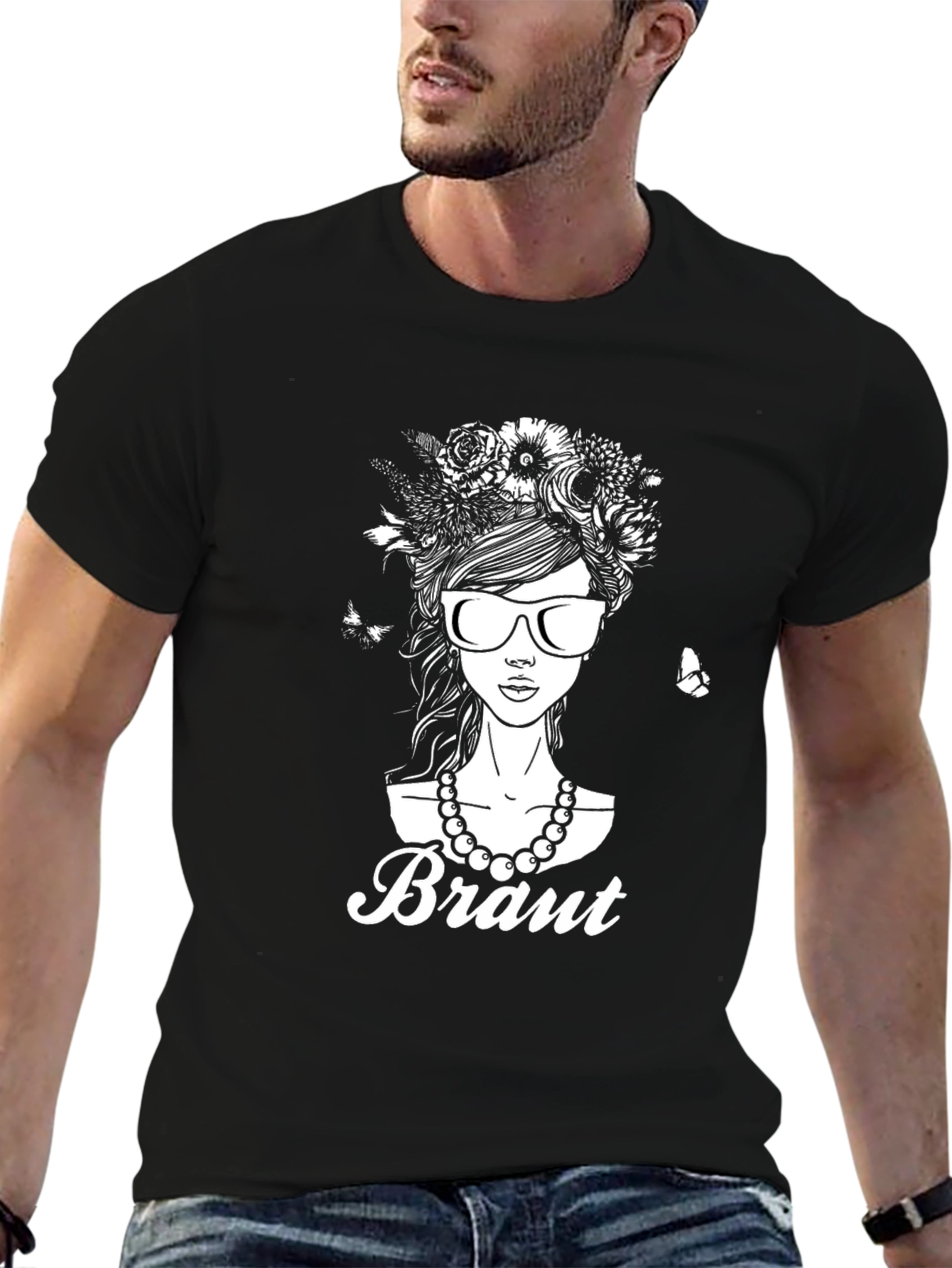 Bride T-Shirt - Floral Headdress & Sunglasses