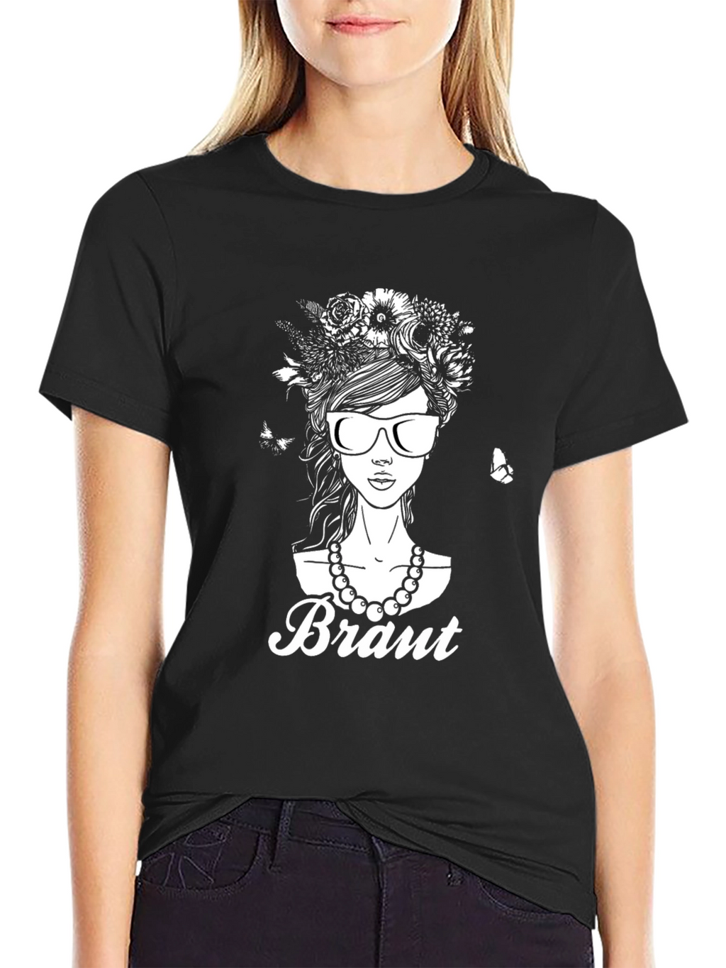 Bride T-Shirt - Floral Headdress & Sunglasses