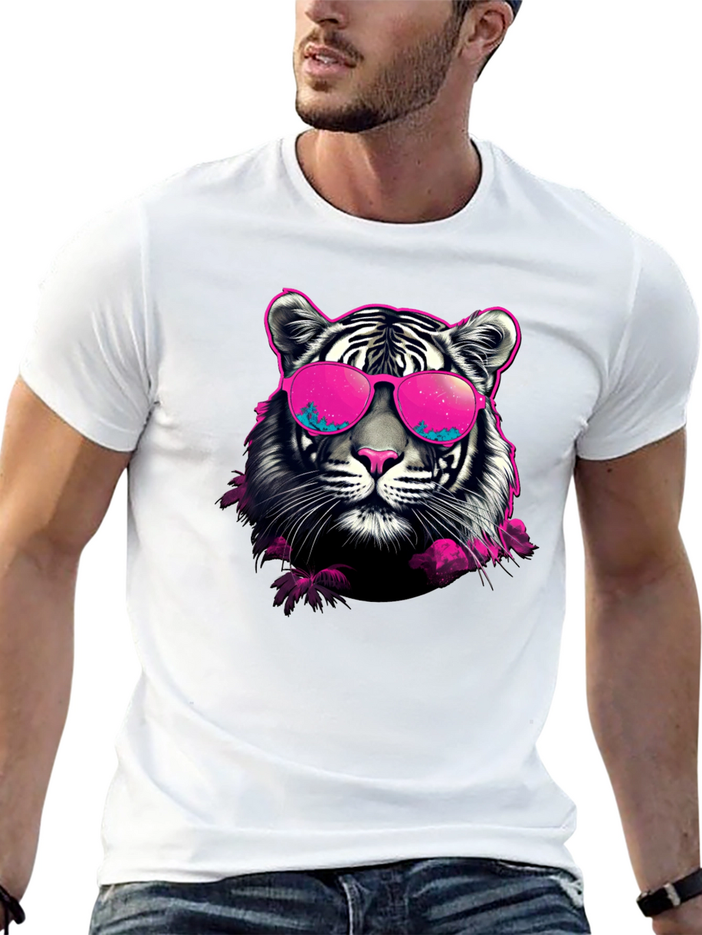 Cool Tiger Graphic Print Crew Neck T-Shirt