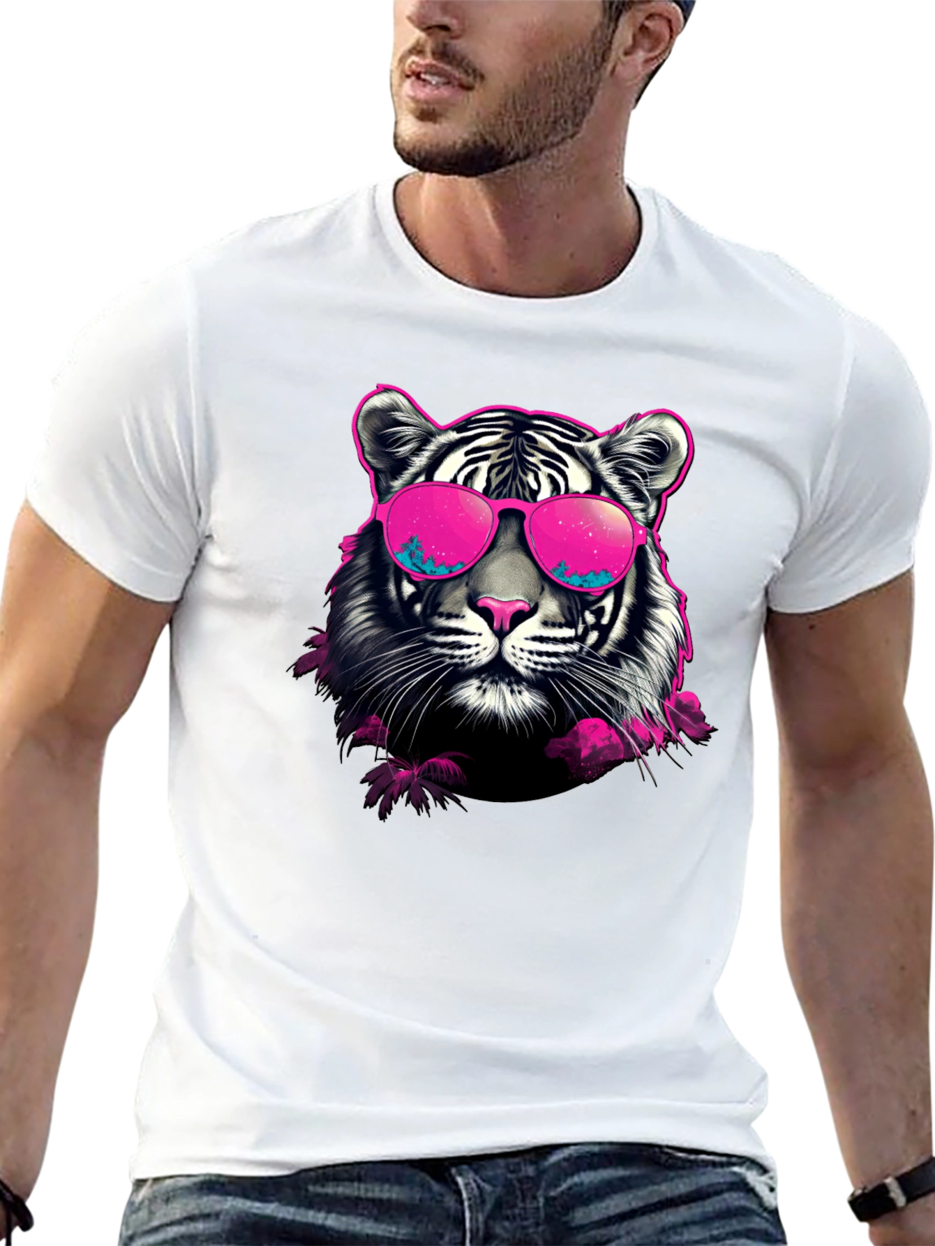 Cool Tiger Graphic Print Crew Neck T-Shirt