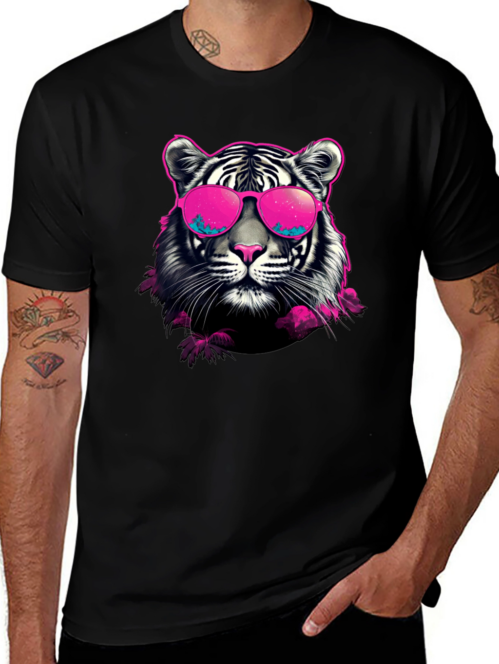 Cool Tiger Graphic Print Crew Neck T-Shirt