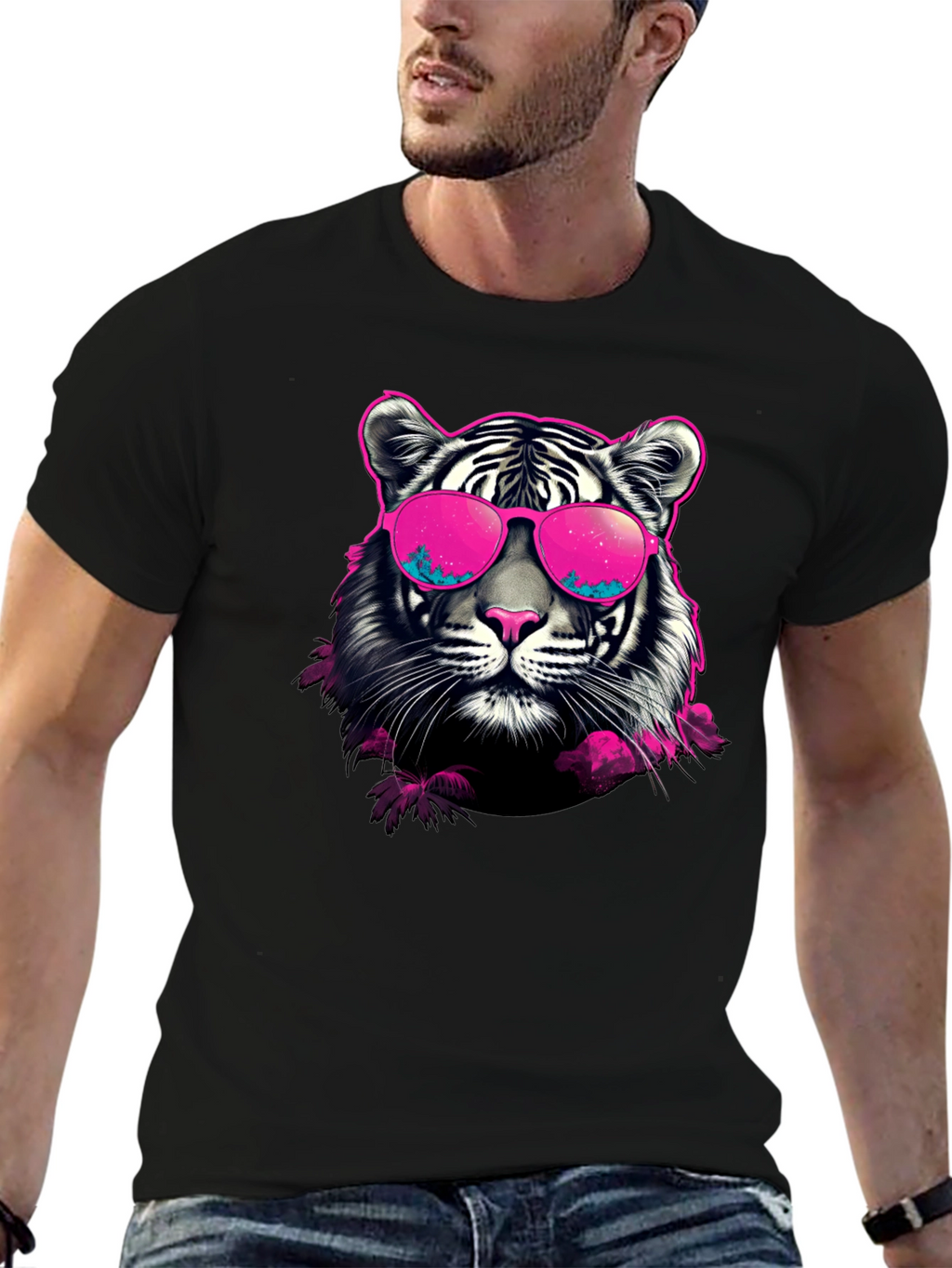Cool Tiger Graphic Print Crew Neck T-Shirt
