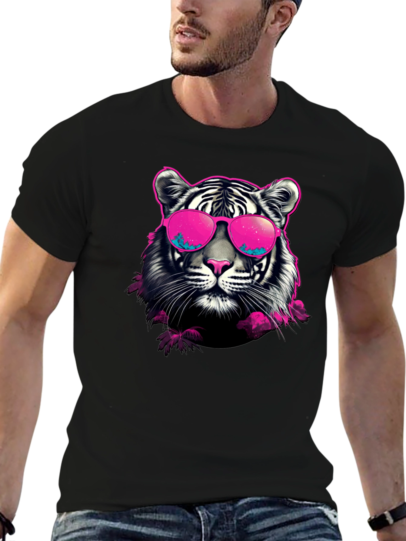 Cool Tiger Graphic Print Crew Neck T-Shirt
