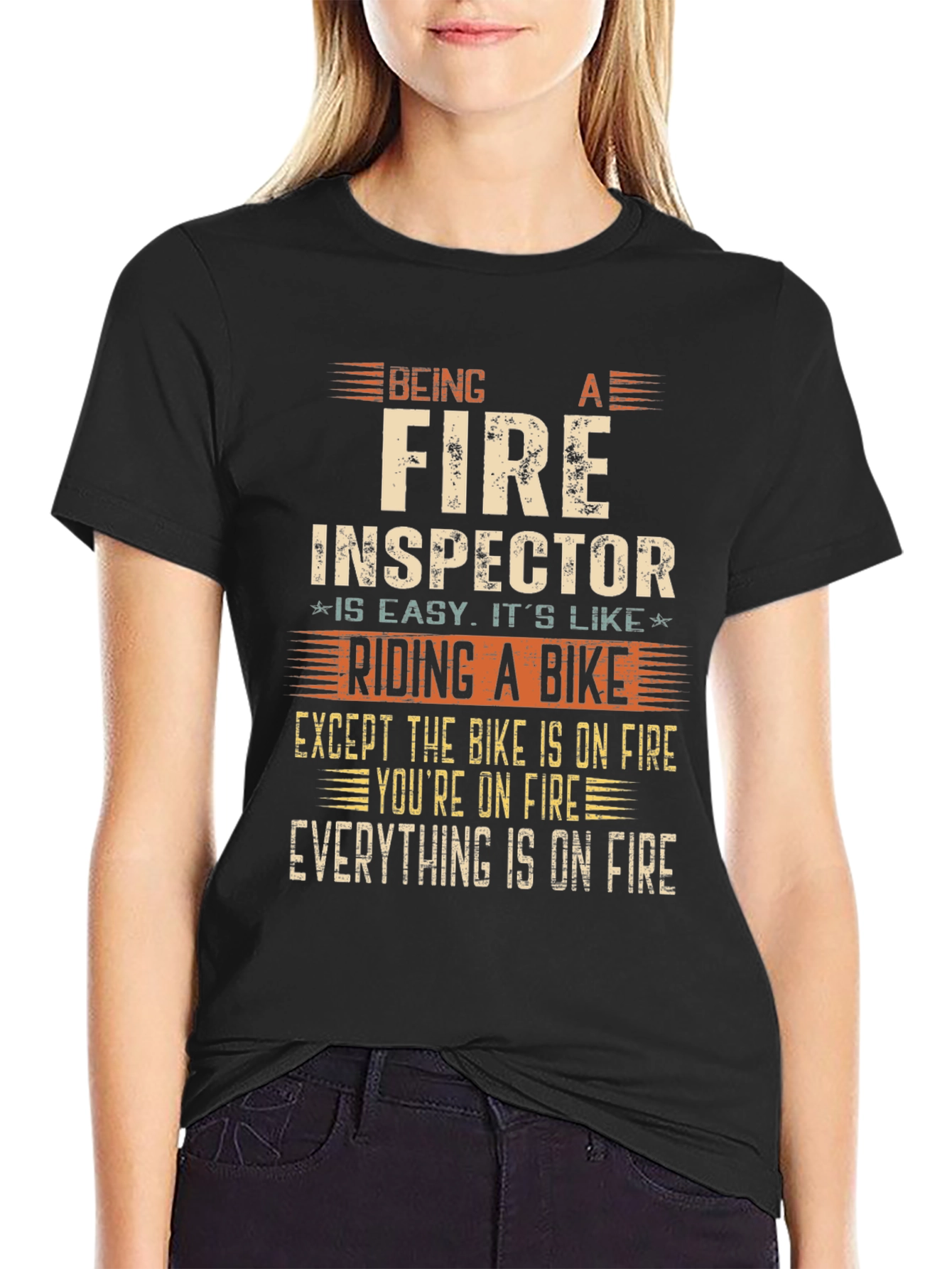 Fire Inspector T-Shirt - Riding a Bike on Fire
