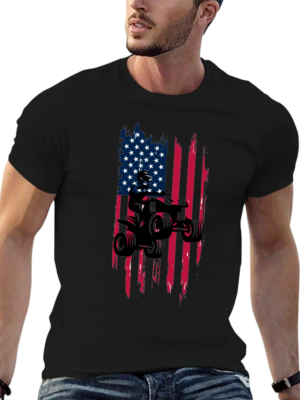 American Flag ATV Ride T-Shirt - Black