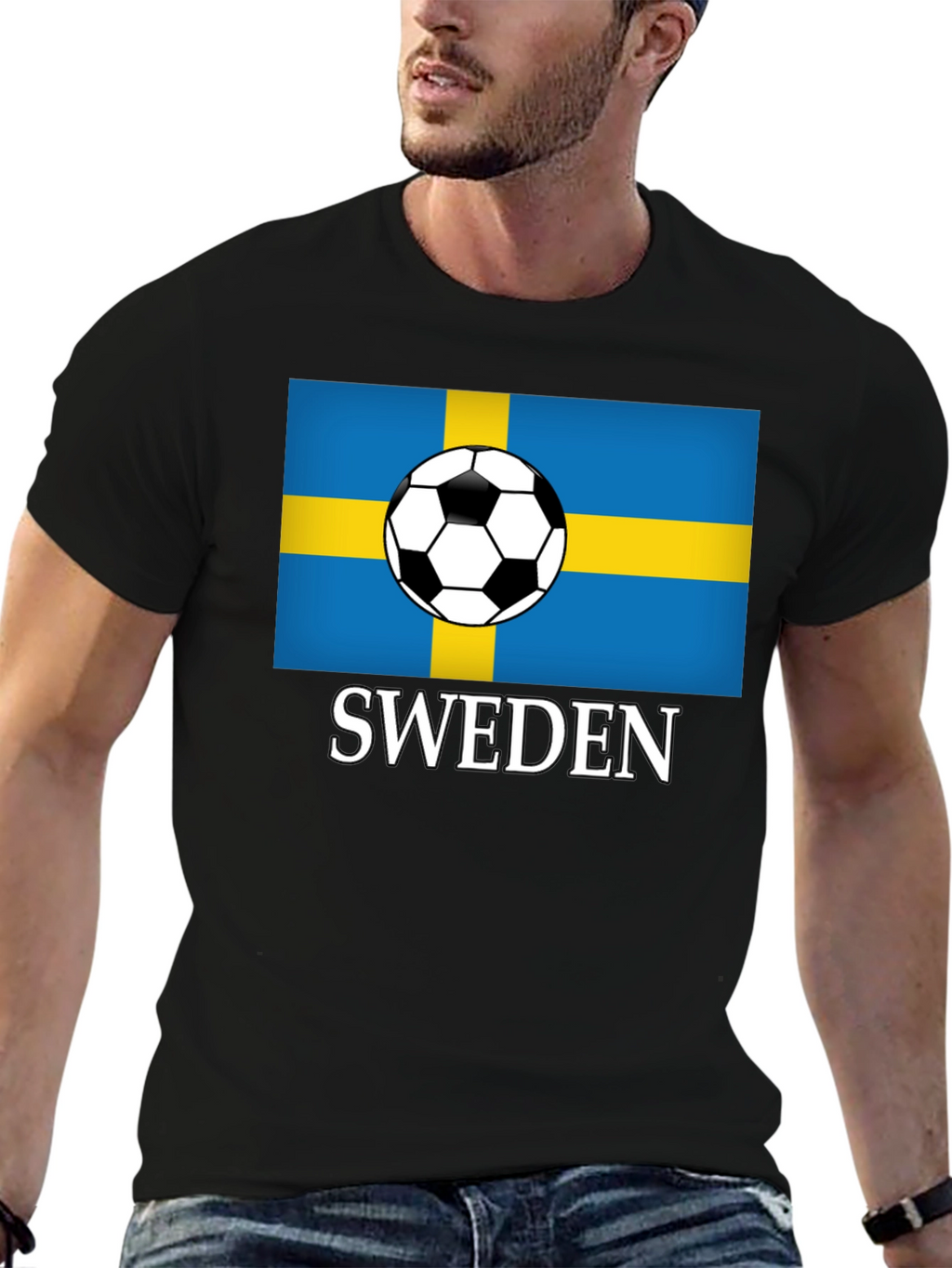 Sweden Soccer Flag T-Shirt - Black Graphic Tee