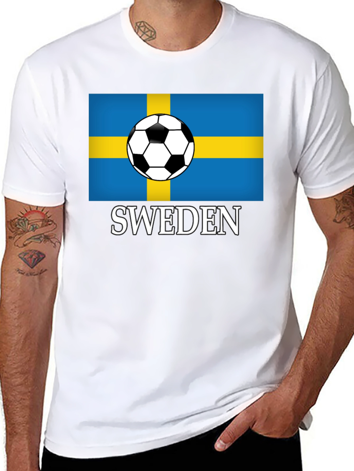 Sweden Soccer Flag T-Shirt - Black Graphic Tee