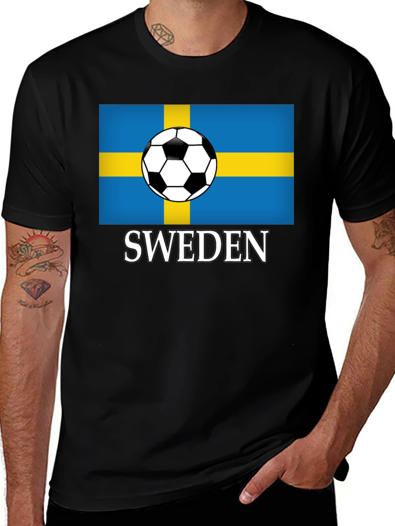 Sweden Soccer Flag T-Shirt - Black Graphic Tee
