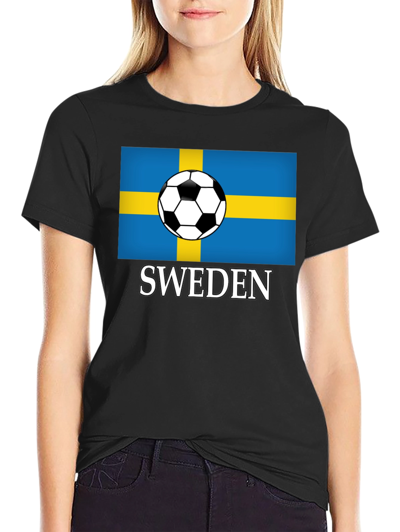 Sweden Soccer Flag T-Shirt - Black Graphic Tee
