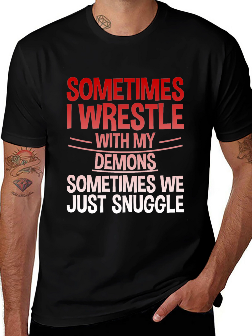 Wrestle Demons Graphic Tee - Snuggle Humor T-Shirt