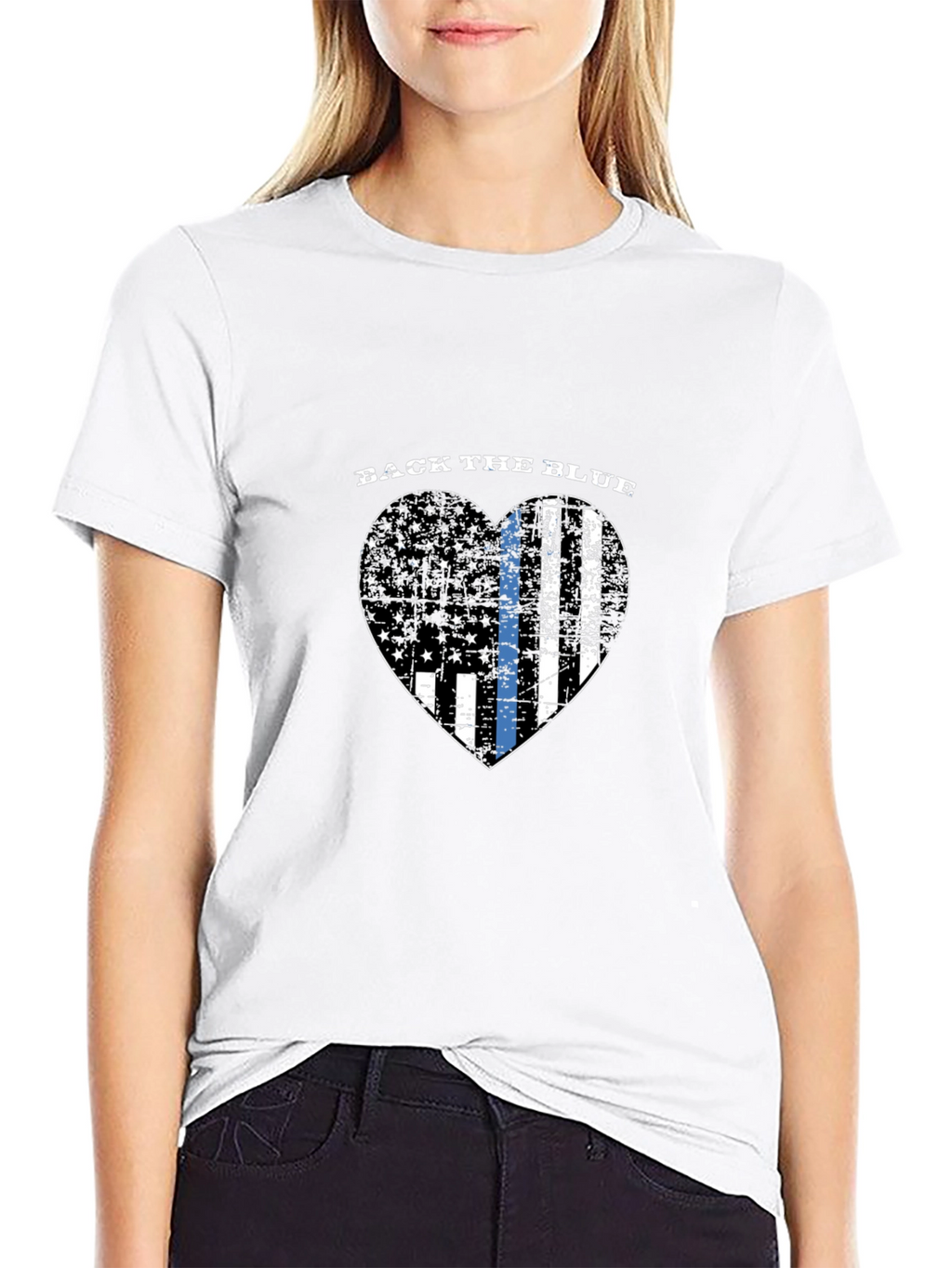 Back the Blue Thin Blue Line Heart Flag T-Shirt