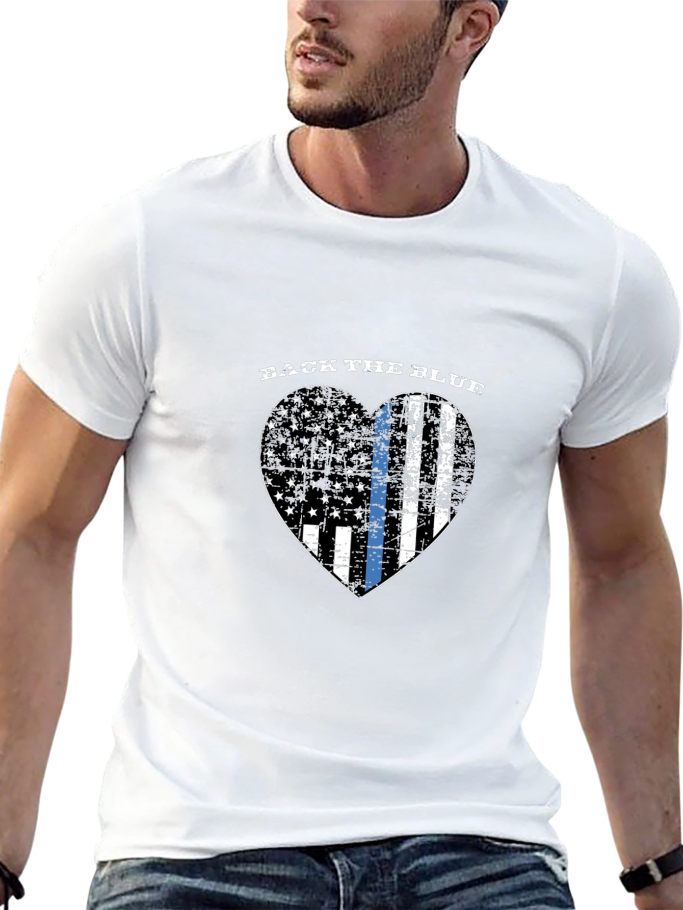 Back the Blue Thin Blue Line Heart Flag T-Shirt