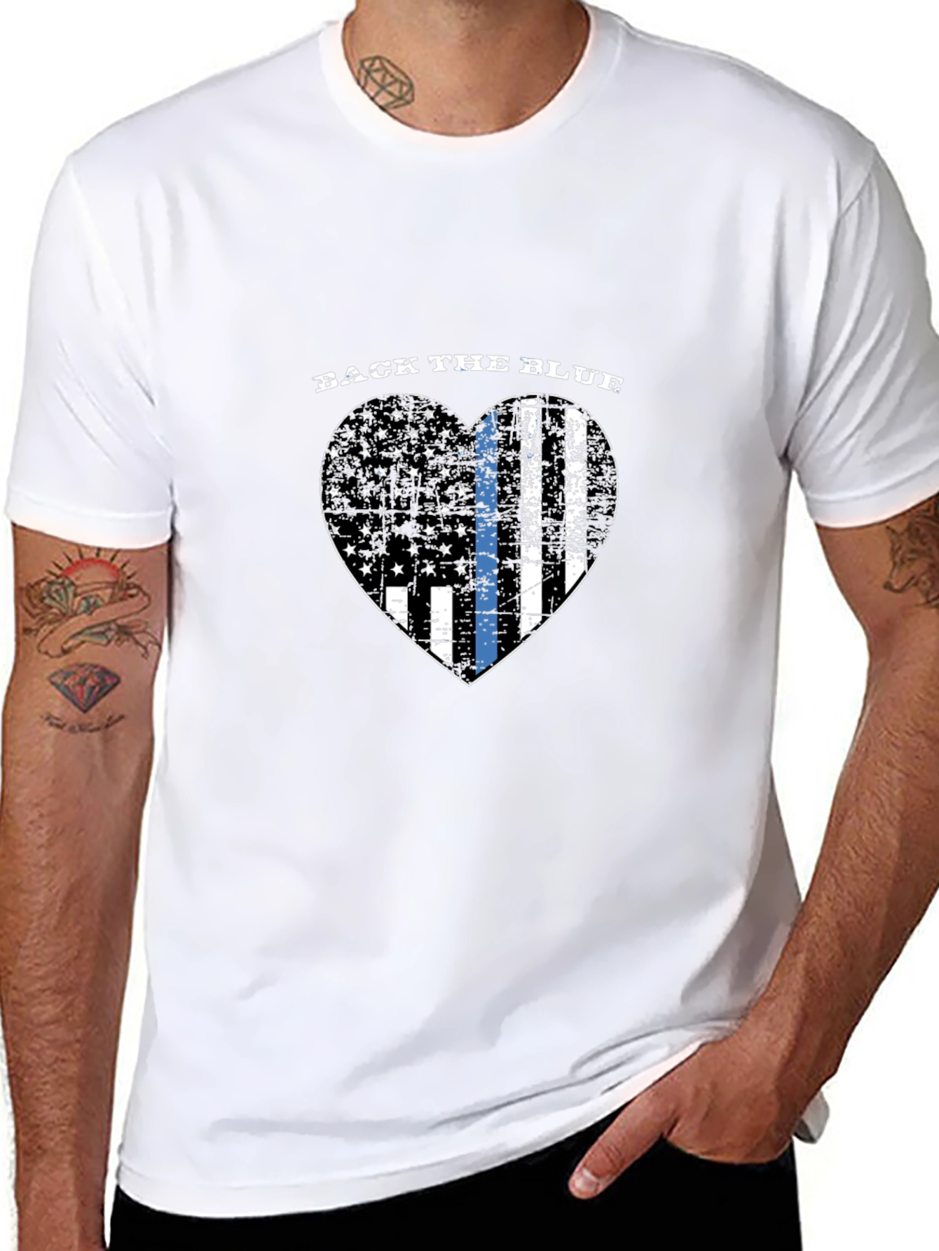 Back the Blue Thin Blue Line Heart Flag T-Shirt