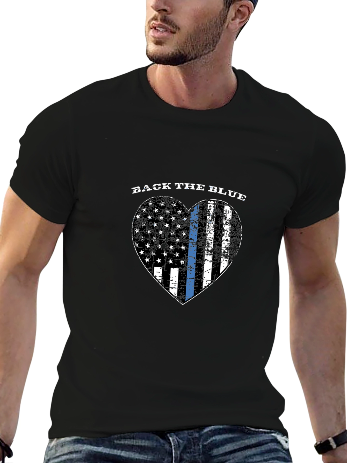 Back the Blue Thin Blue Line Heart Flag T-Shirt