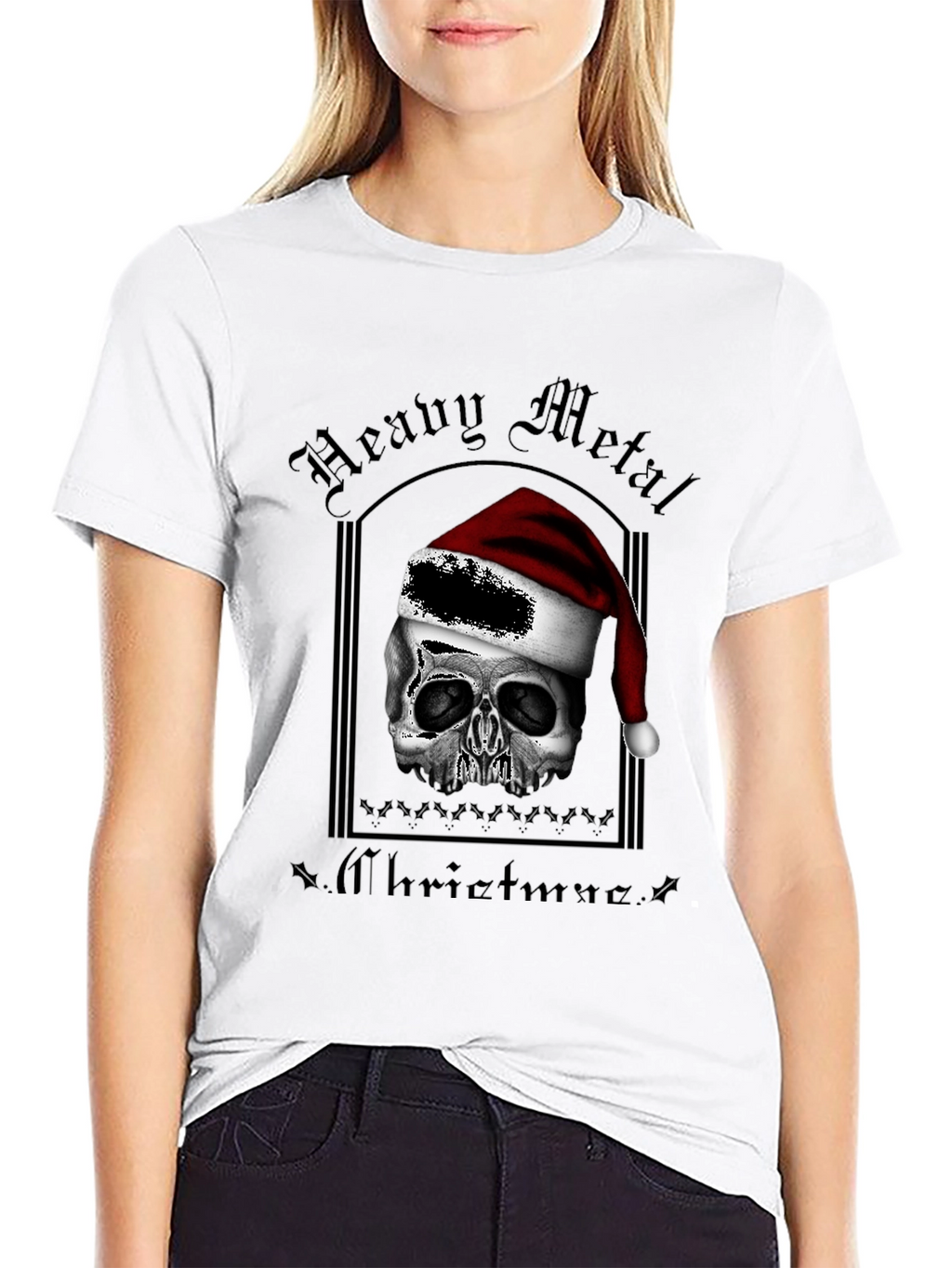 Heavy Metal Christmas Skull Graphic T-Shirt