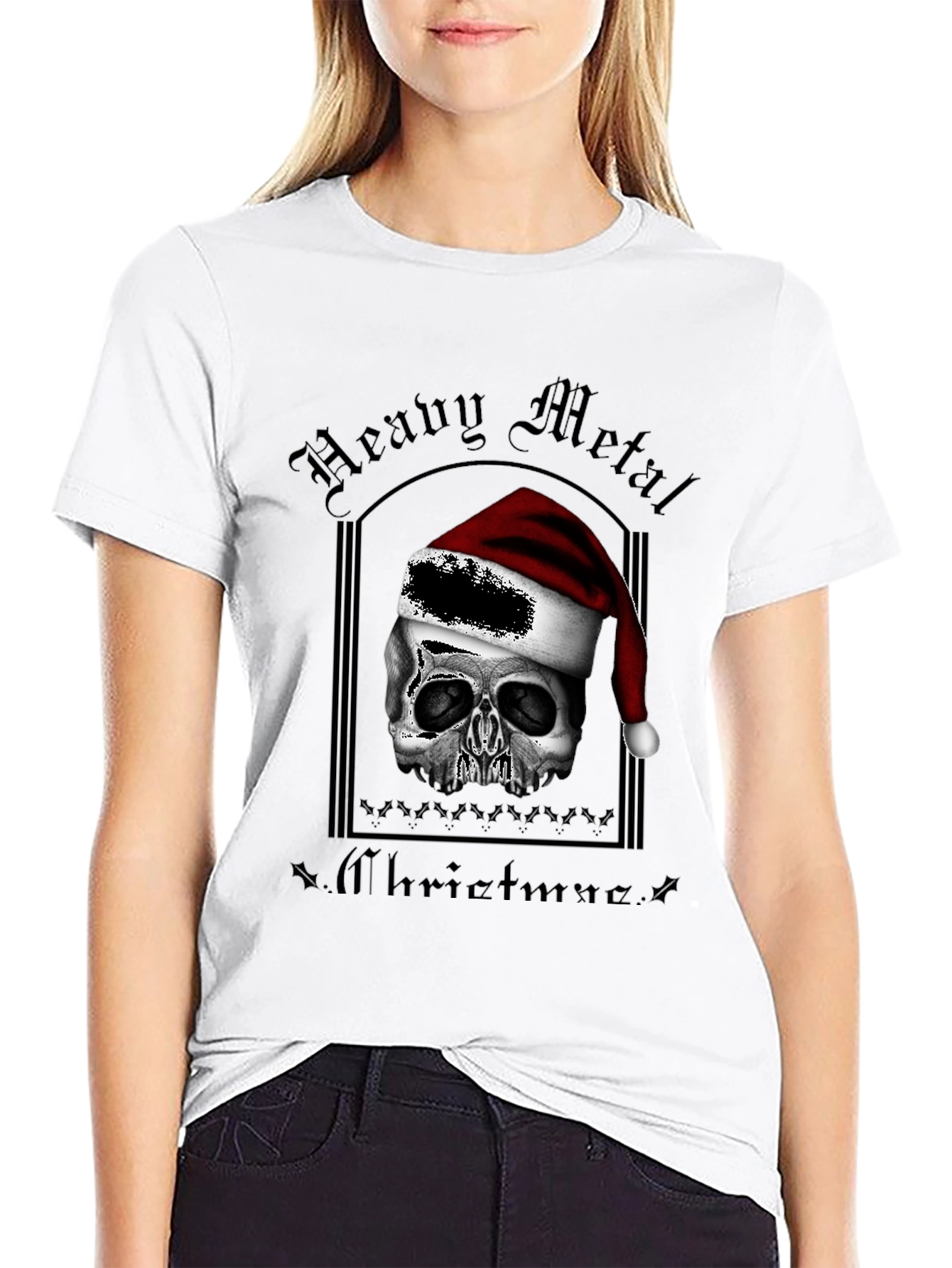 Heavy Metal Christmas Skull Graphic T-Shirt