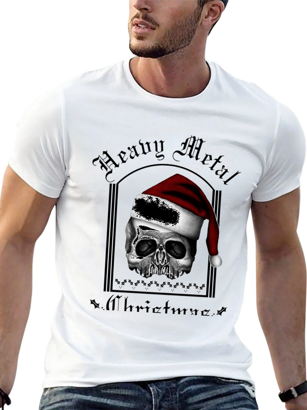 Heavy Metal Christmas Skull Graphic T-Shirt