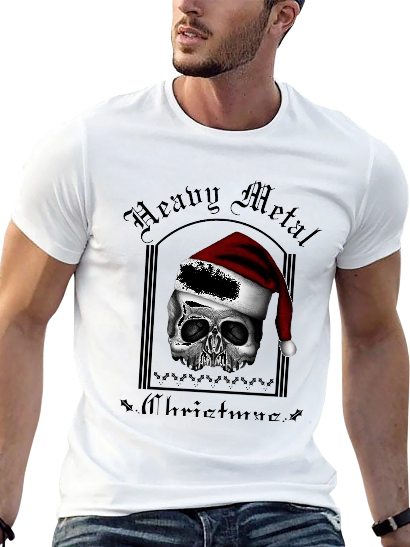 Heavy Metal Christmas Skull Graphic T-Shirt