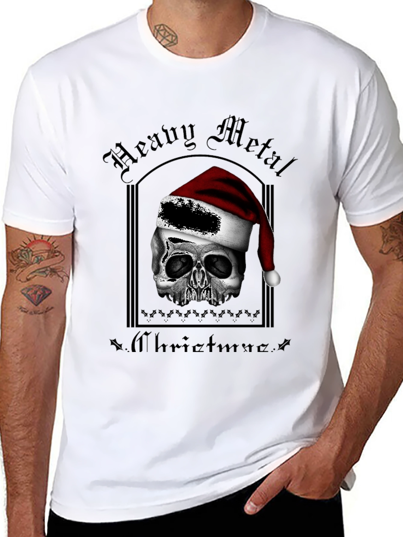 Heavy Metal Christmas Skull Graphic T-Shirt