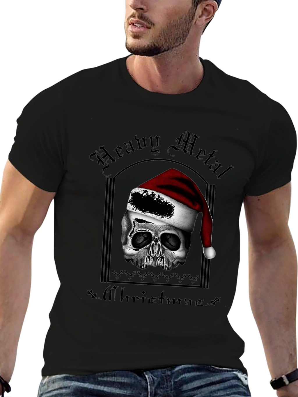 Heavy Metal Christmas Skull Graphic T-Shirt