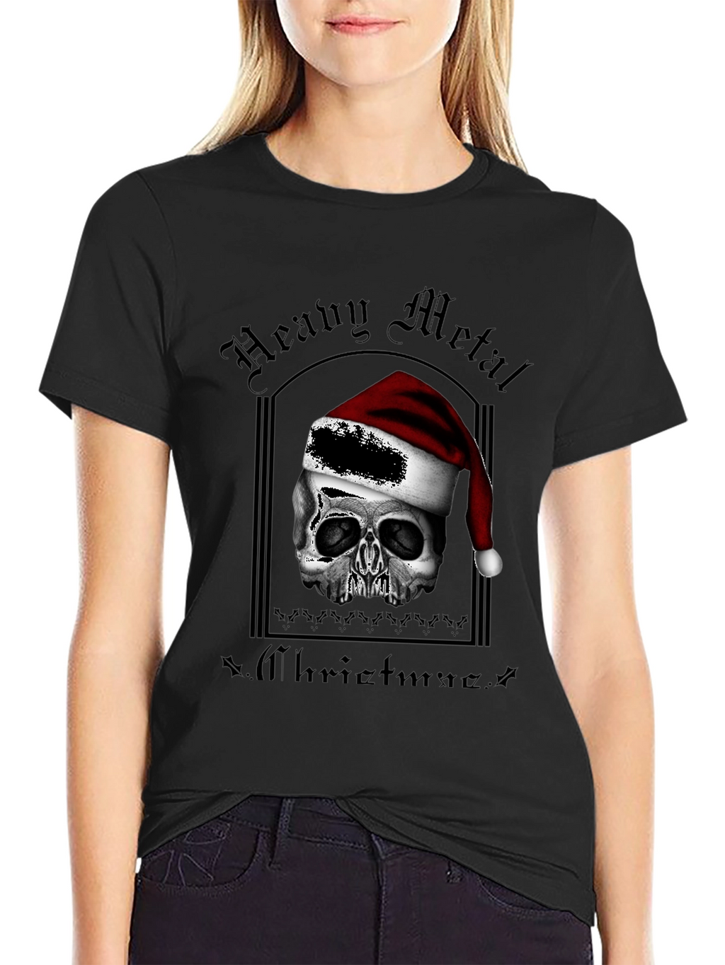 Heavy Metal Christmas Skull Graphic T-Shirt