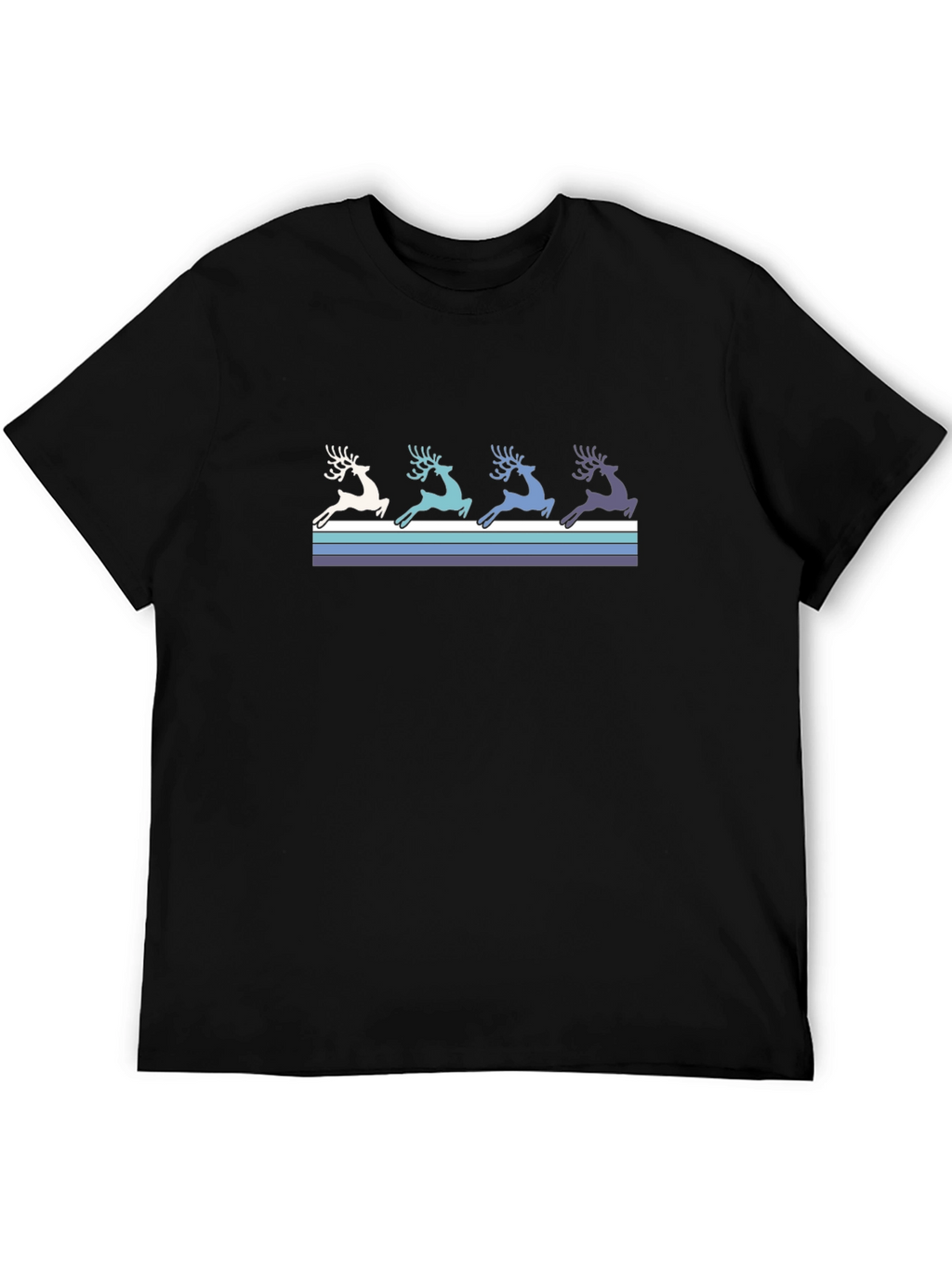 Retro Reindeer Graphic Tee - Black Cotton T-Shirt