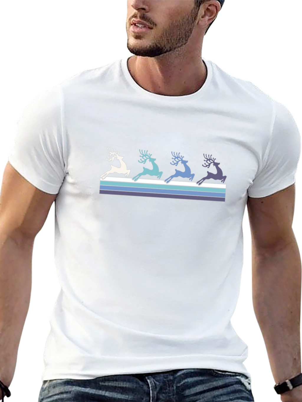 Retro Reindeer Graphic Tee - Black Cotton T-Shirt