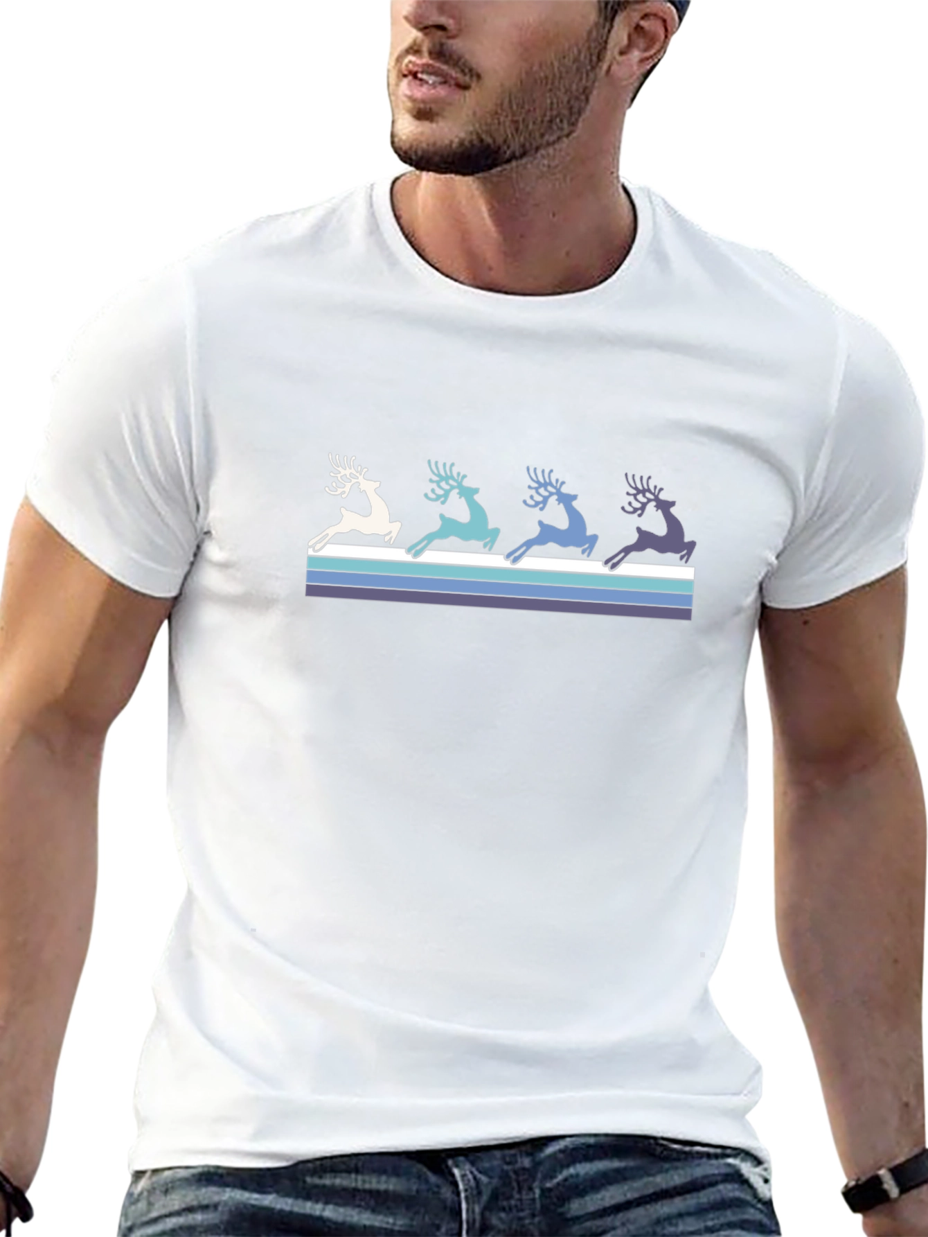 Retro Reindeer Graphic Tee - Black Cotton T-Shirt