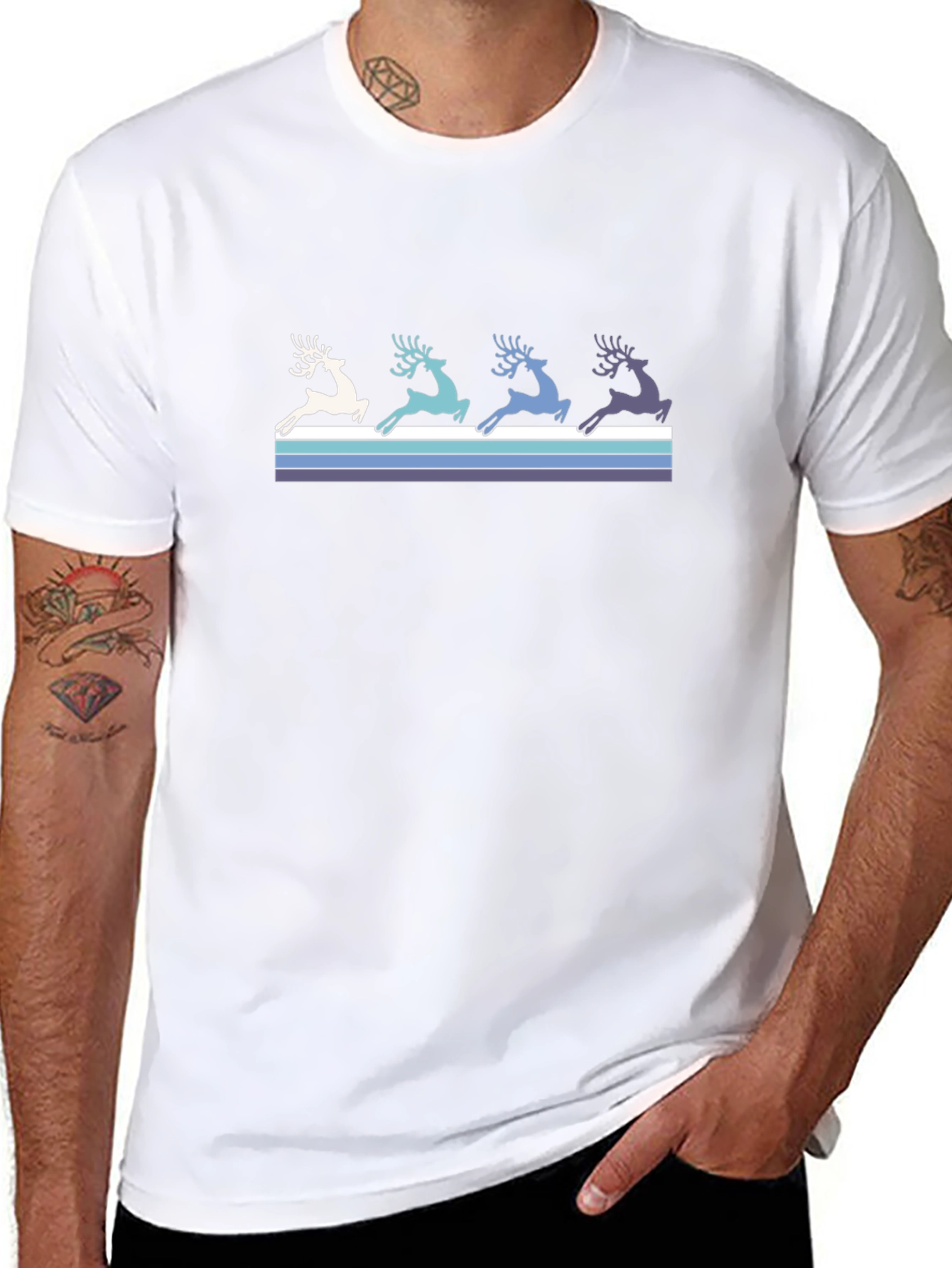 Retro Reindeer Graphic Tee - Black Cotton T-Shirt