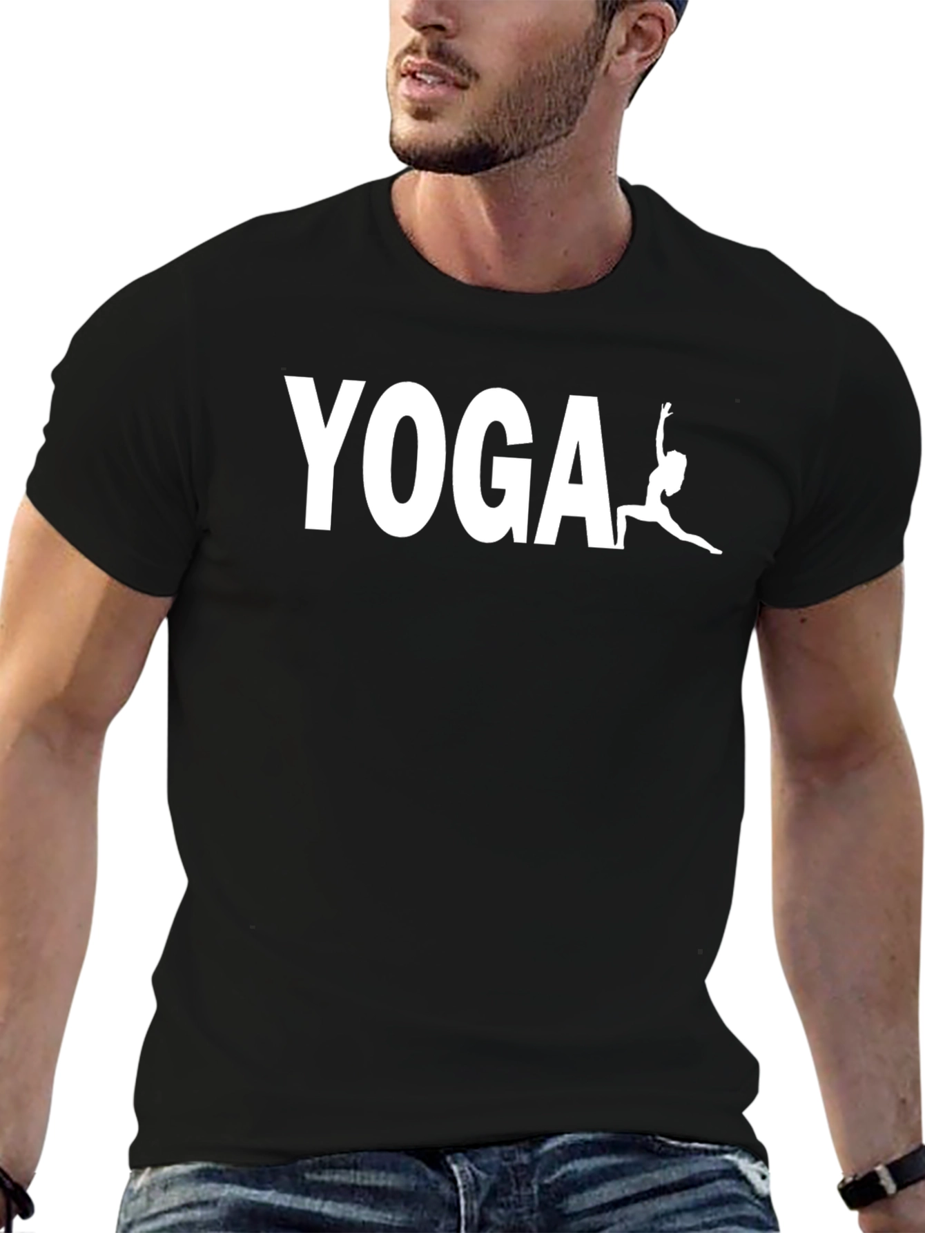 Yoga Graphic Tee - Mens Black Cotton Blend T-Shirt