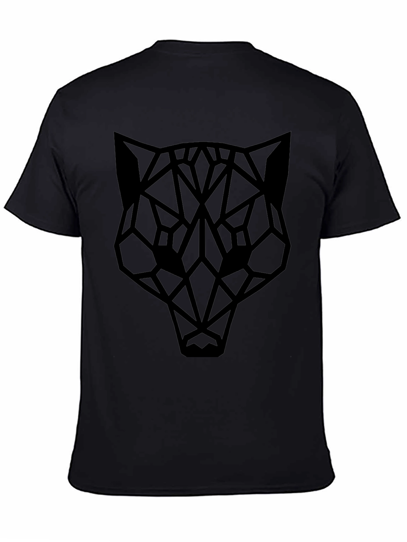 Geometric Cat Head Black T-Shirt - Modern Minimalist Design