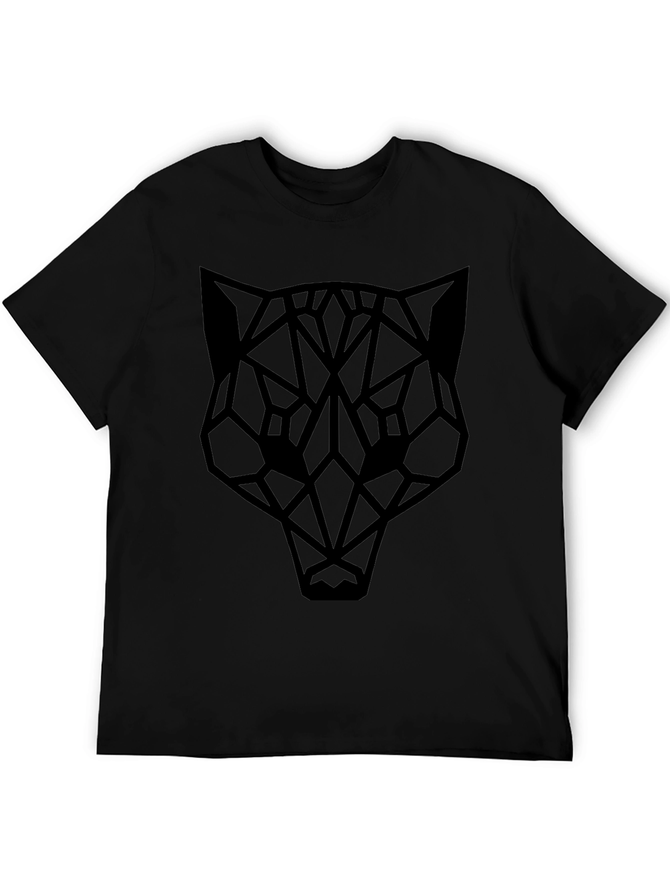 Geometric Cat Head Black T-Shirt - Modern Minimalist Design